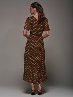 Jolie Moi Spot Pleated Dip Hem Maxi Dress, Brown Spot - view 2, Brown Spot
