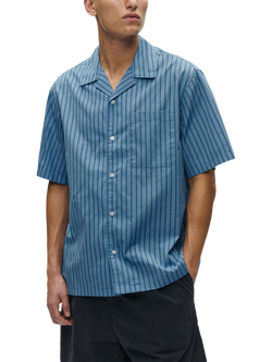 WOOD WOOD Nico Cotton Short Sleeve Shirt, Azurine Stripe, Azurine Stripe