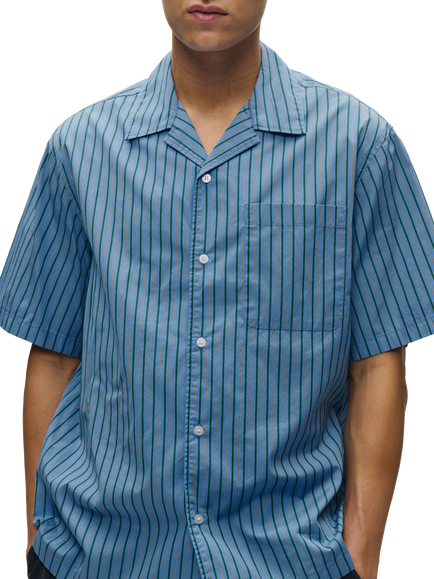 WOOD WOOD Nico Cotton Short Sleeve Shirt, Azurine Stripe - view 2, Azurine Stripe