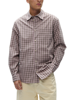 WOOD WOOD Nico Cotton Long Sleeve Shirt, Elderberry Check, Elderberry Check