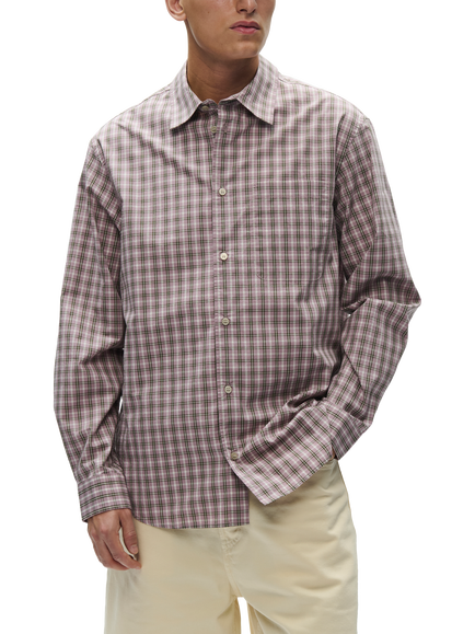WOOD WOOD Nico Cotton Long Sleeve Shirt, Elderberry Check, Elderberry Check
