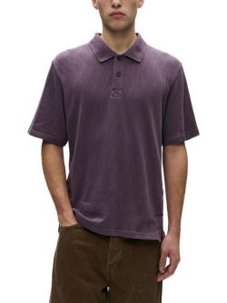 WOOD WOOD Cotton Regular Fit Short Sleeve Knitted Polo Shirt, Vintage Violet, Vintage Violet