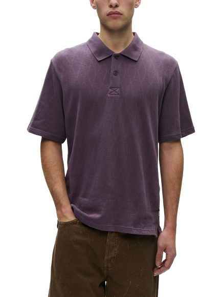 WOOD WOOD Cotton Regular Fit Short Sleeve Knitted Polo Shirt, Vintage Violet, Vintage Violet