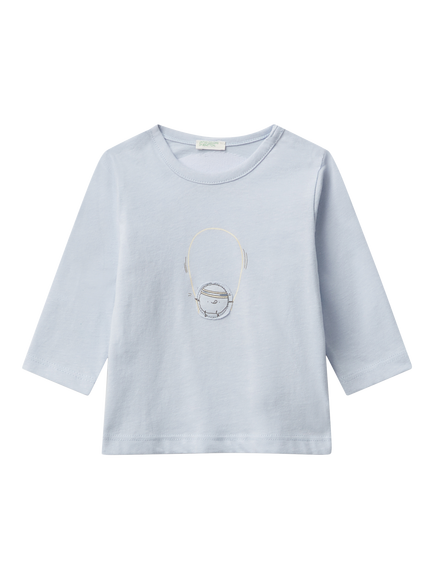 Benetton Baby Cotton Long Sleeve Graphic T-Shirt, Blue, Blue