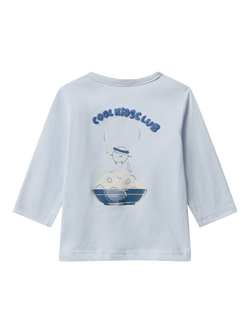 Benetton Baby Cotton Long Sleeve Graphic T-Shirt, Blue - view 2, Blue