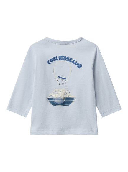 Benetton Baby Cotton Long Sleeve Graphic T-Shirt, Blue - view 2, Blue