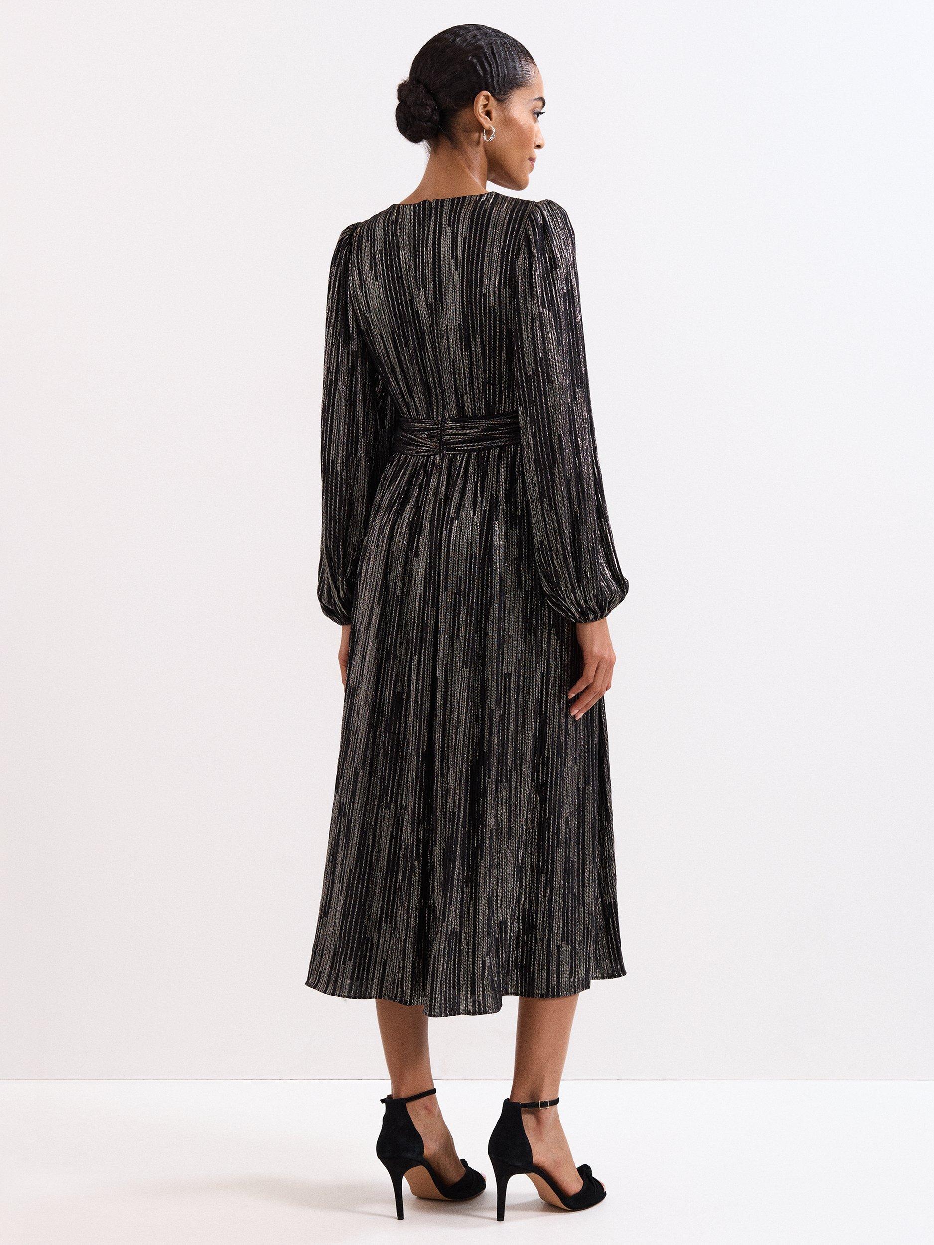 Product image 2 of 9, which shows Phase Eight Emre Metallic Stripe Dress, Black/Multi, 10