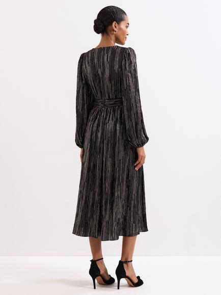 Phase Eight Emre Metallic Stripe Dress, Black/Multi - view 2, Black/Multi