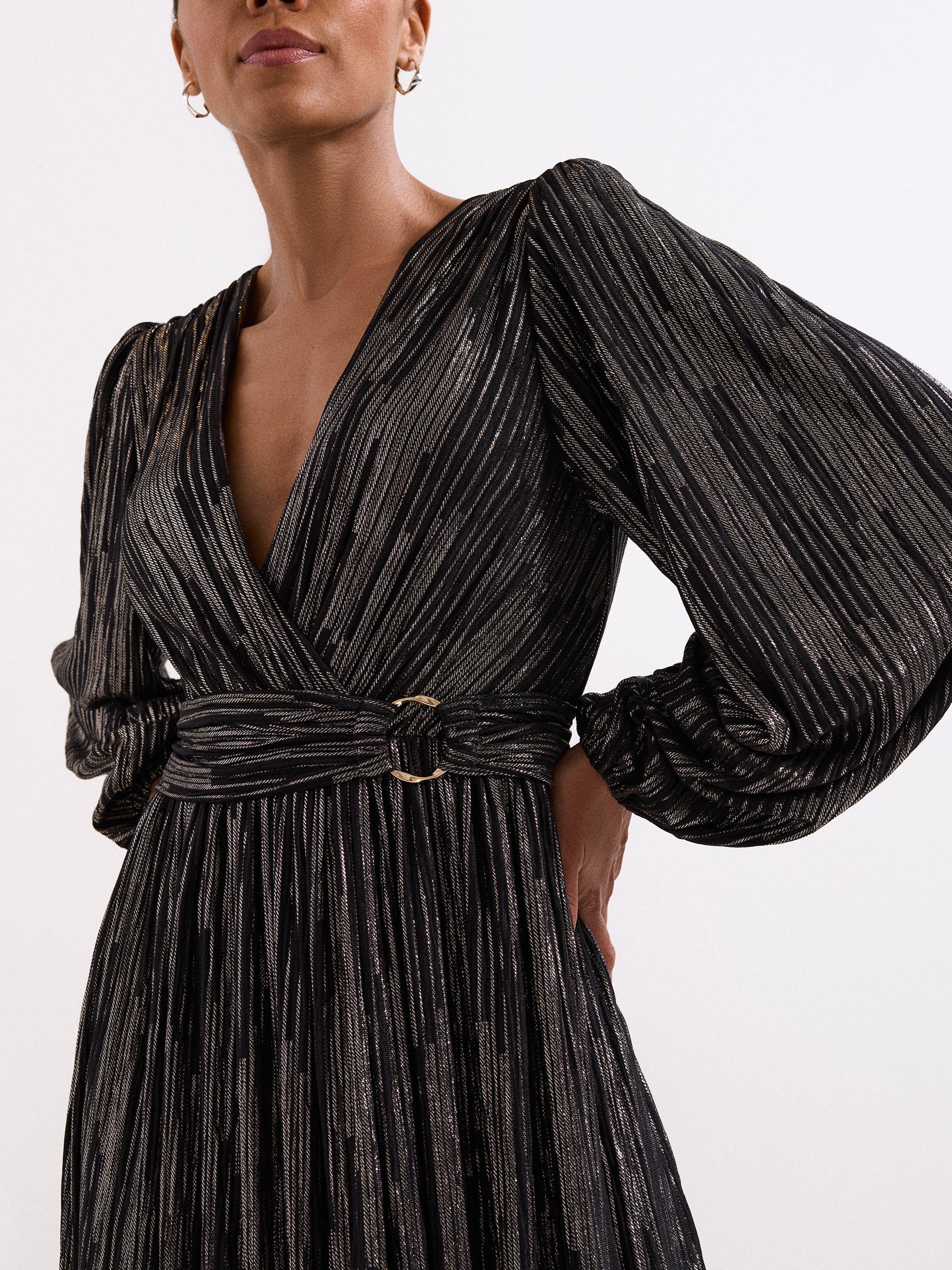 Product image 5 of 9, which shows Phase Eight Emre Metallic Stripe Dress, Black/Multi, 10