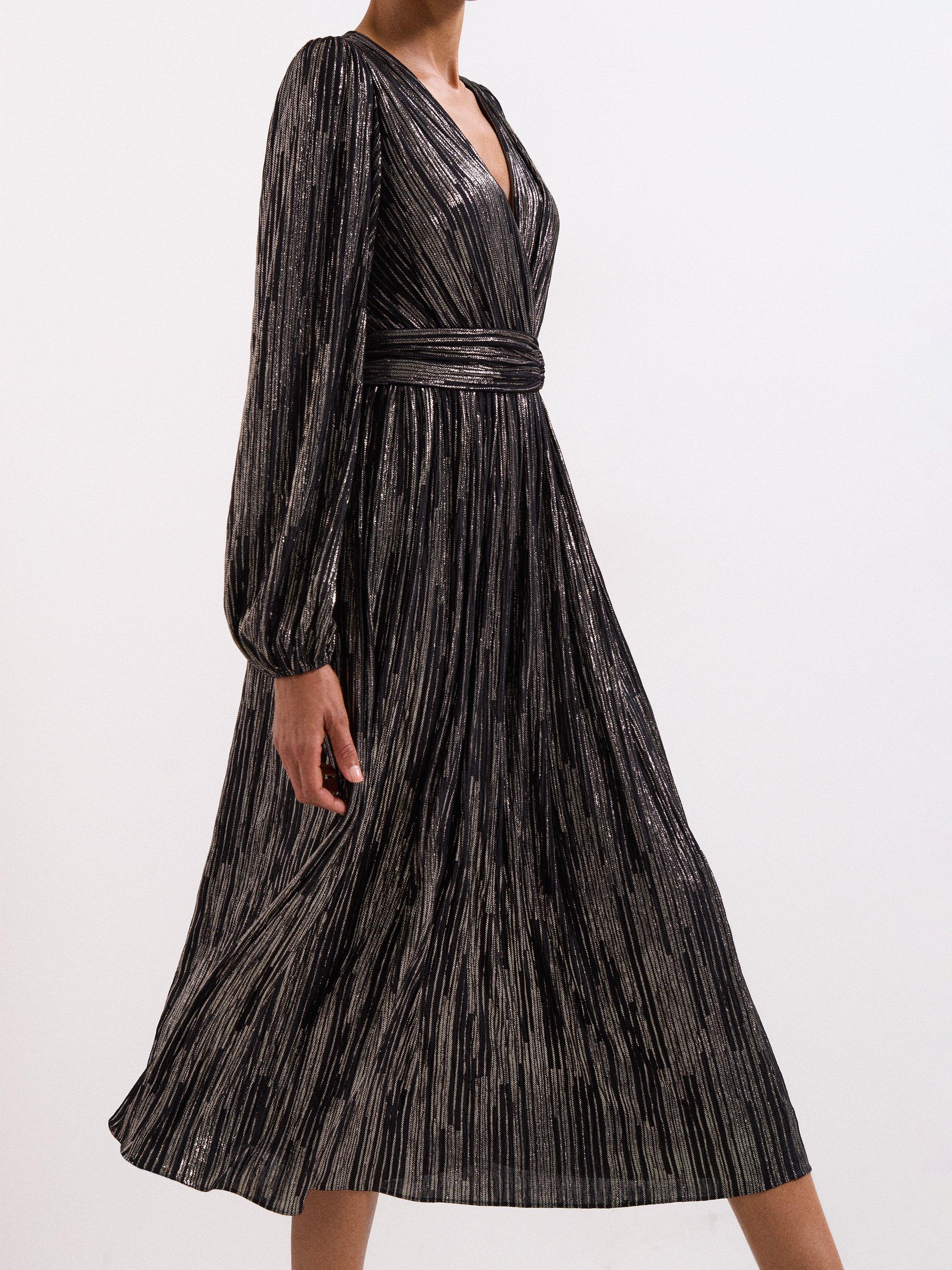 Product image 8 of 9, which shows Phase Eight Emre Metallic Stripe Dress, Black/Multi, 10
