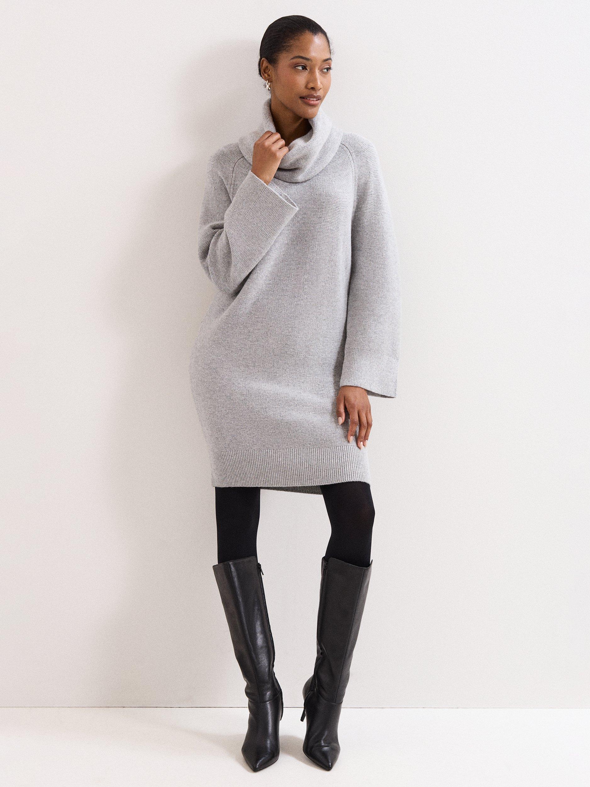 Product image 1 of 8, which shows Phase Eight Dahlie Glitter Thread Jumper Dress, Silver, XS