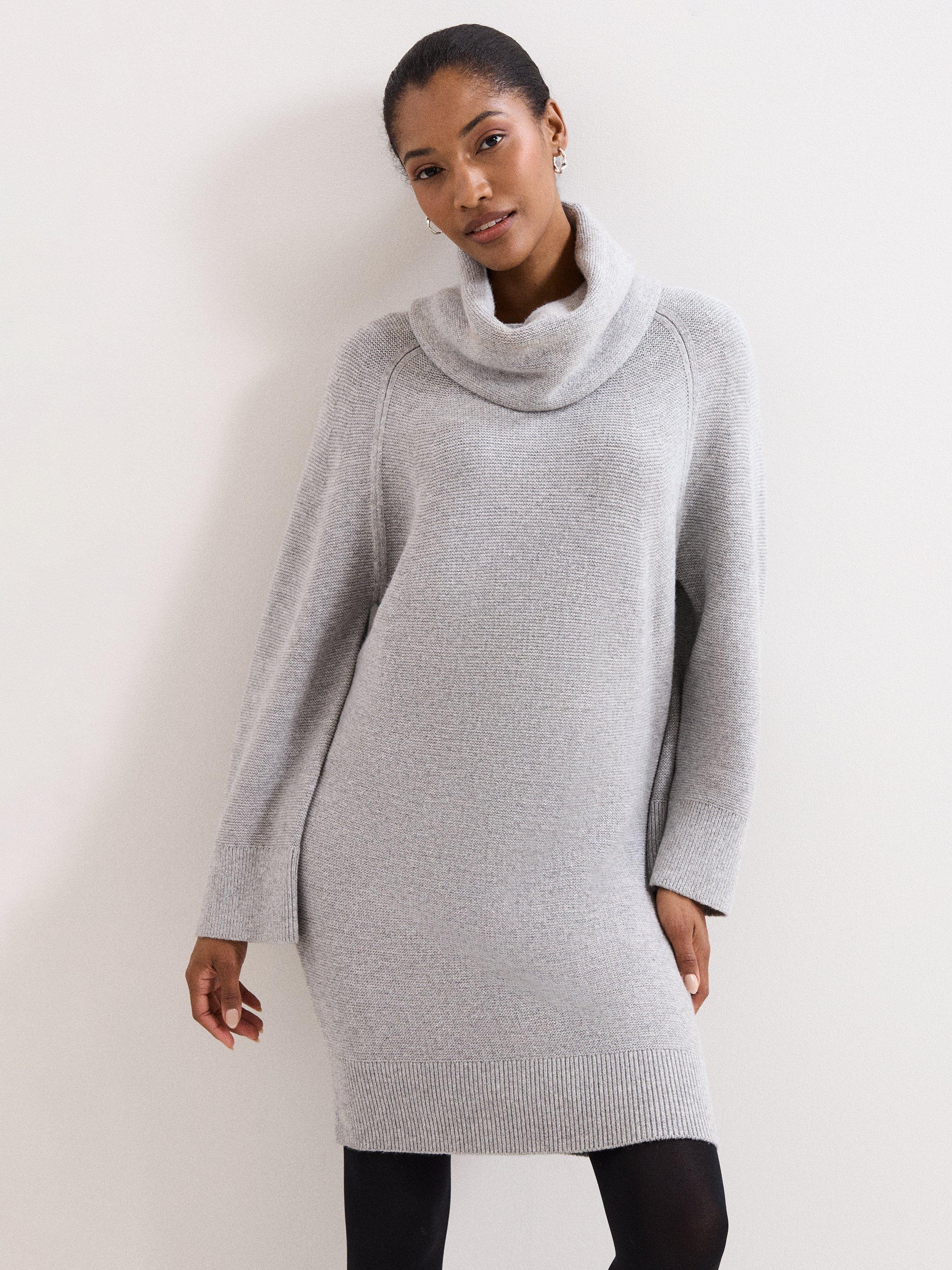 Product image 3 of 8, which shows Phase Eight Dahlie Glitter Thread Jumper Dress, Silver, XS
