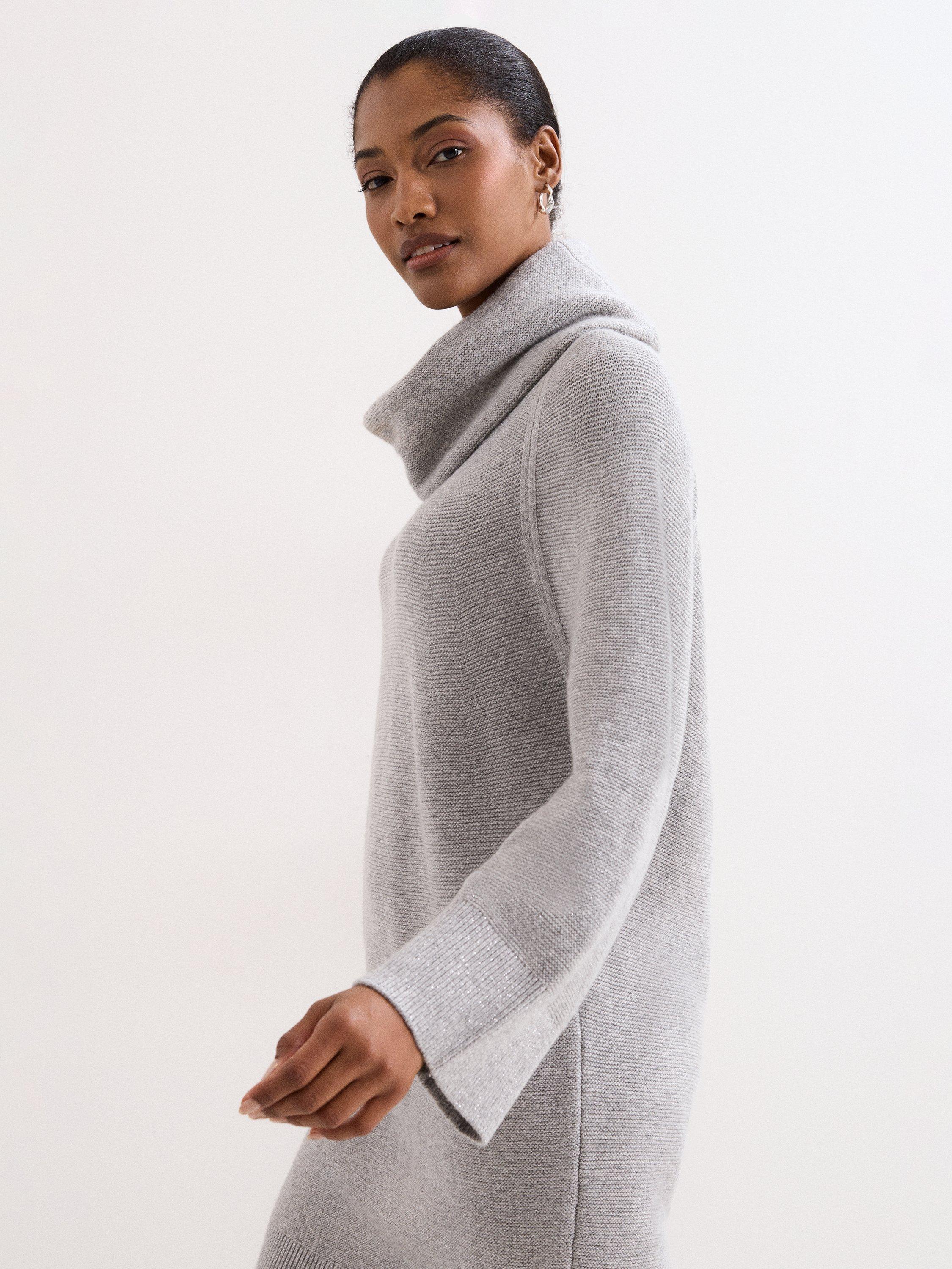 Product image 7 of 8, which shows Phase Eight Dahlie Glitter Thread Jumper Dress, Silver, XS