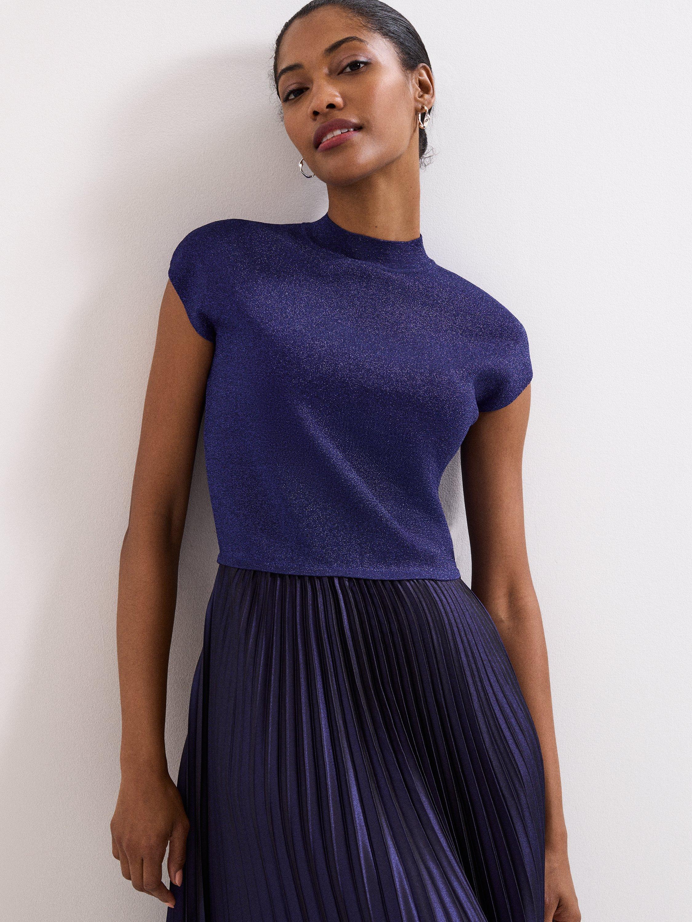 Product image 5 of 10, which shows Phase Eight Jayla Shimmer Midi Dress, Cobalt, 8