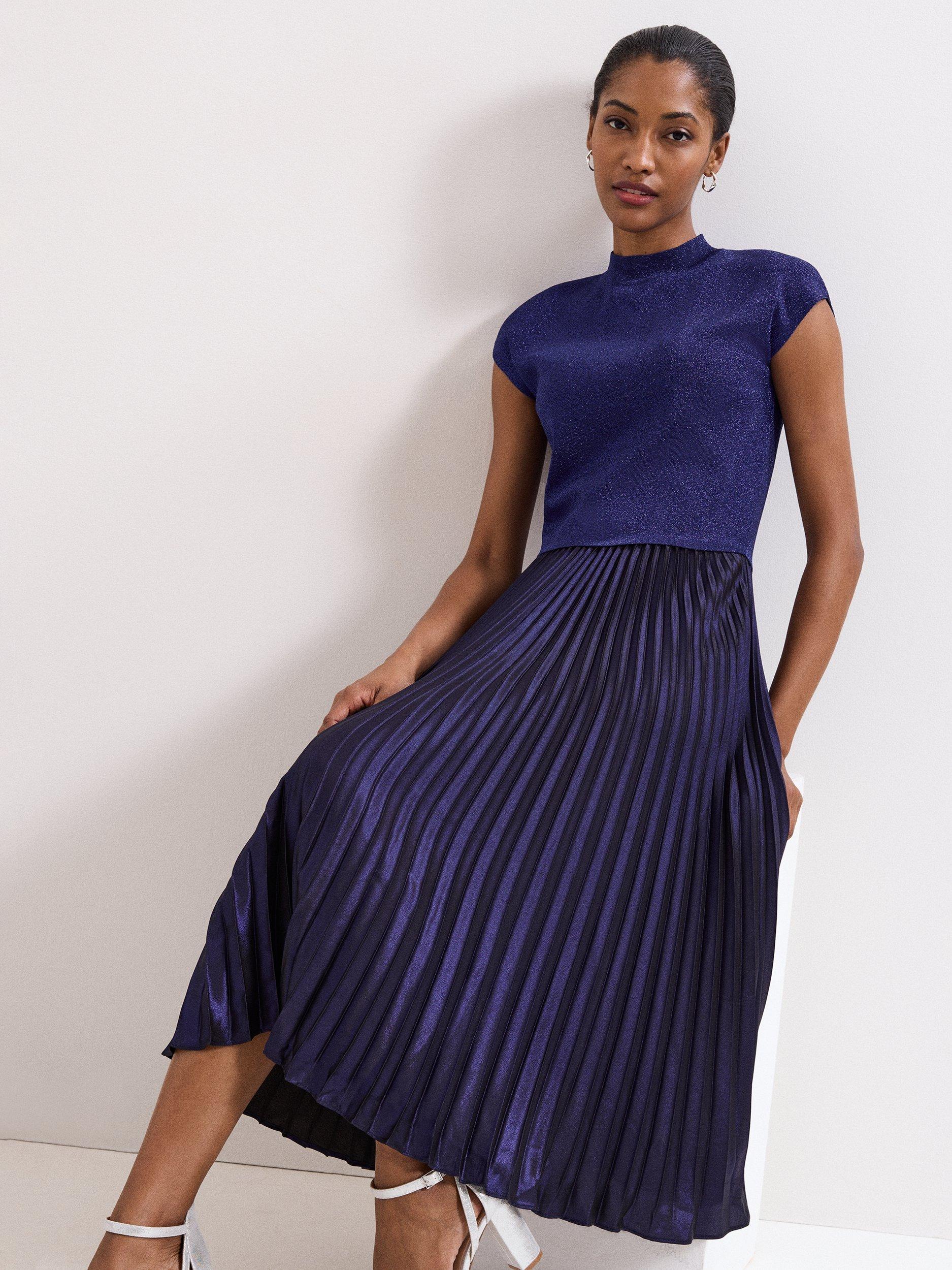 Product image 8 of 10, which shows Phase Eight Jayla Shimmer Midi Dress, Cobalt, 8