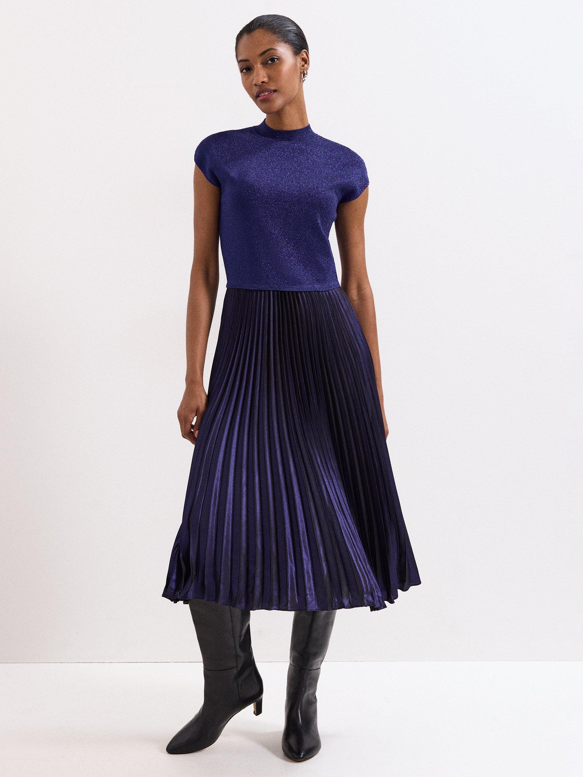 Product image 9 of 10, which shows Phase Eight Jayla Shimmer Midi Dress, Cobalt, 8