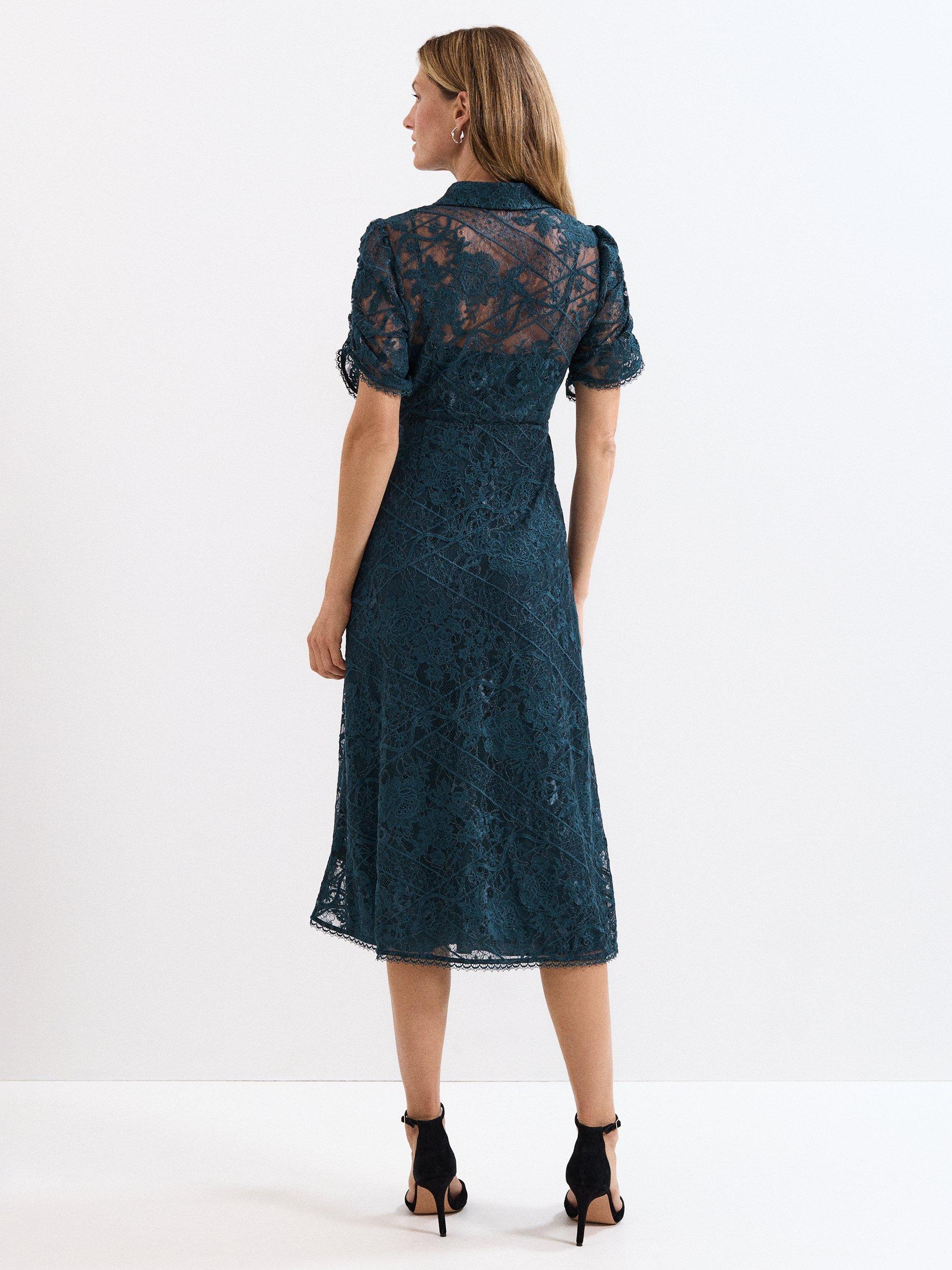 Product image 2 of 8, which shows Phase Eight Lunna Lace Midi Dress, Teal, 6