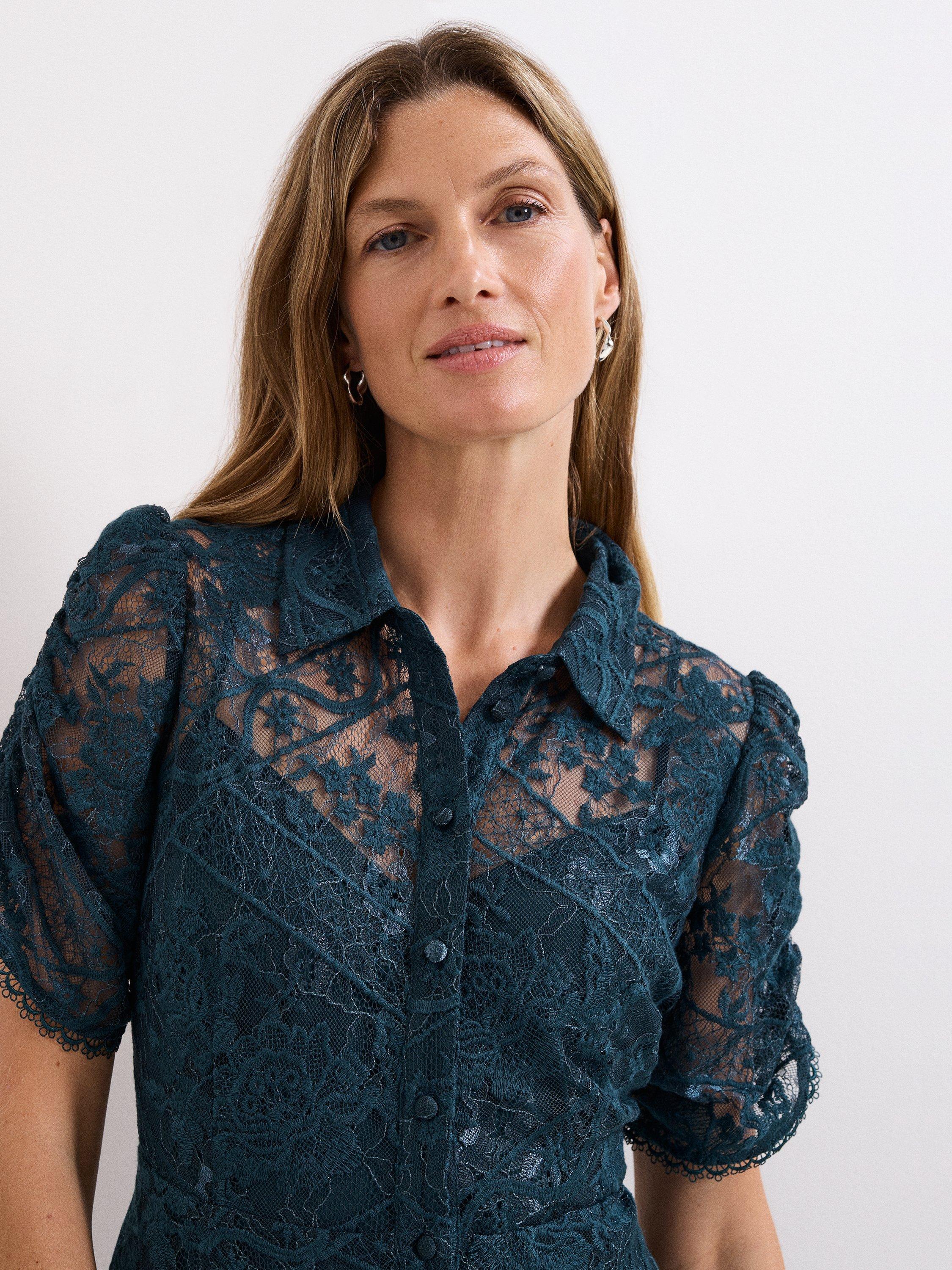 Product image 5 of 8, which shows Phase Eight Lunna Lace Midi Dress, Teal, 6