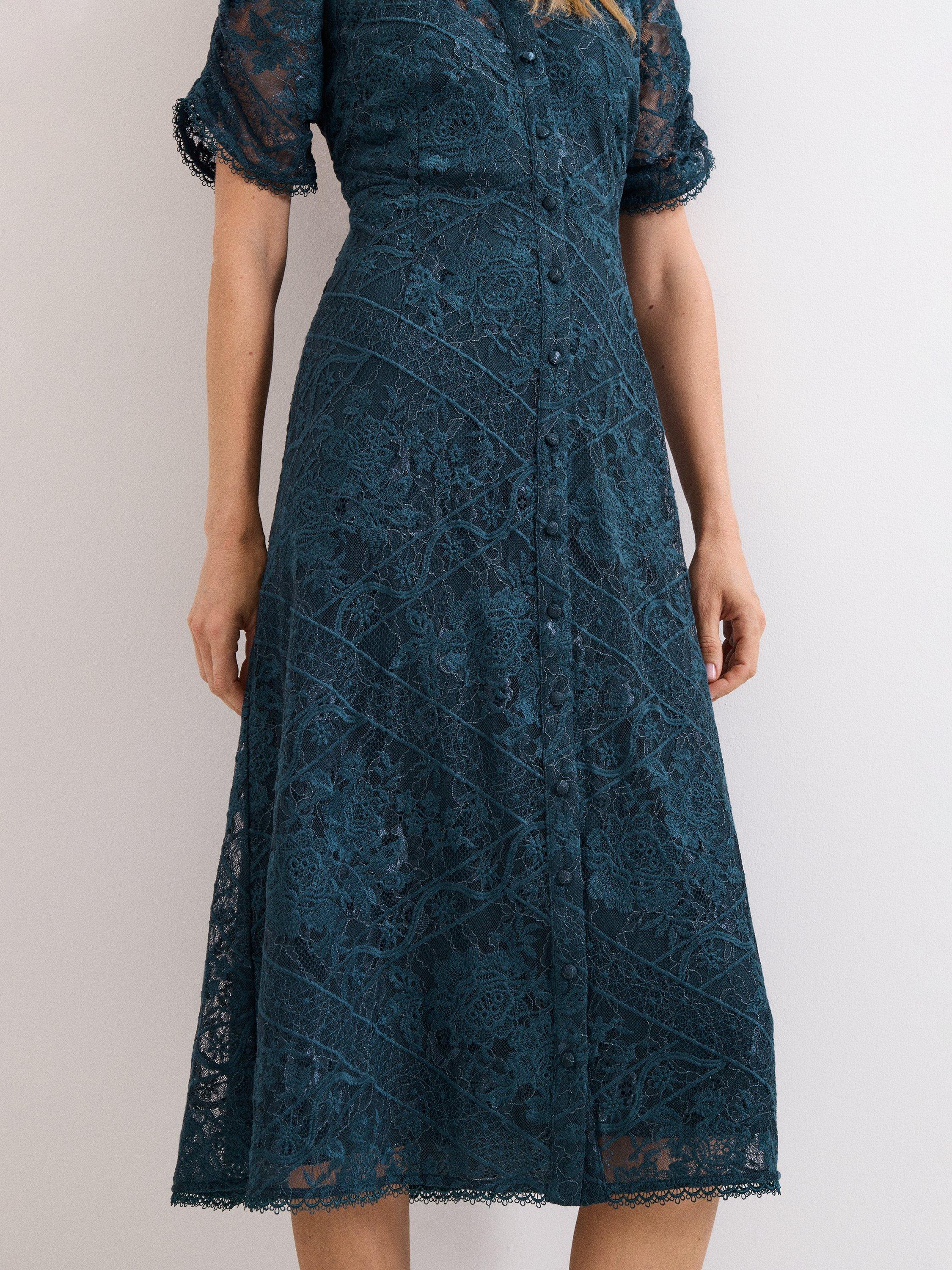 Product image 8 of 8, which shows Phase Eight Lunna Lace Midi Dress, Teal, 6
