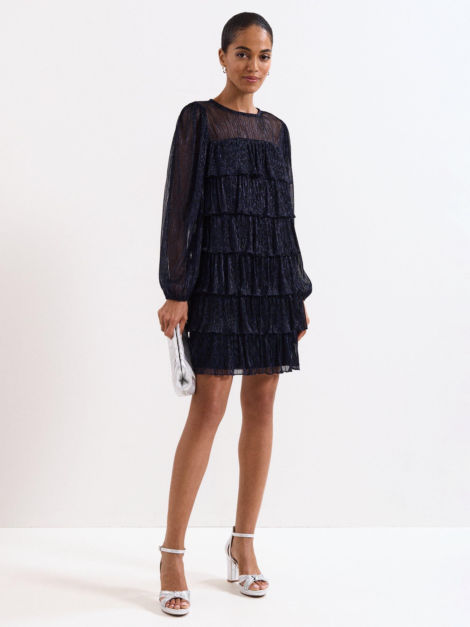 Product image 1 of 7, which shows Phase Eight Nika Metallic Tiered Mini Dress, Blue, 6