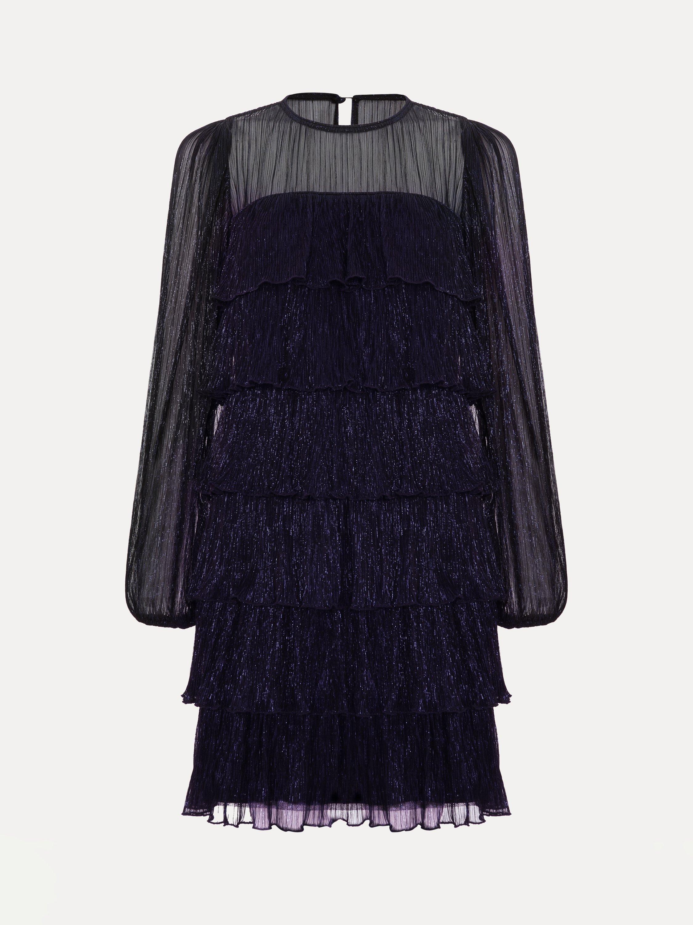 Product image 5 of 7, which shows Phase Eight Nika Metallic Tiered Mini Dress, Blue, 6