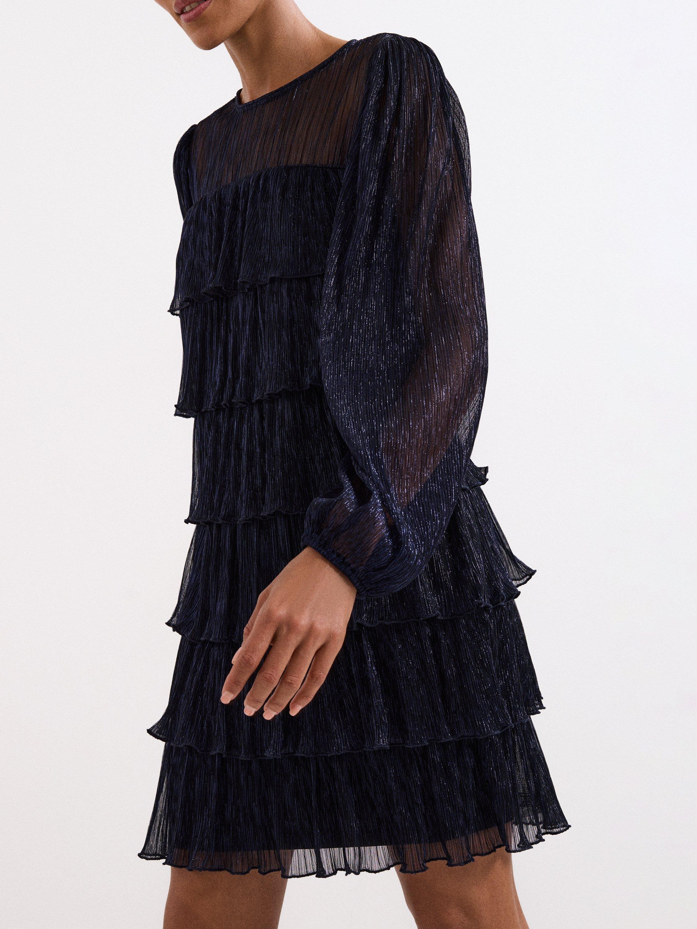 Product image 7 of 7, which shows Phase Eight Nika Metallic Tiered Mini Dress, Blue, 6