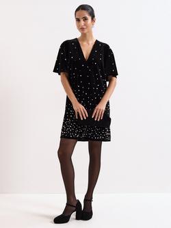 Phase Eight Pennie Embellished Velvet Dress, Black, Black