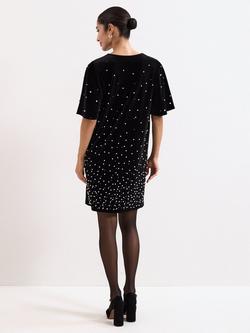 Phase Eight Pennie Embellished Velvet Dress, Black - view 2, Black