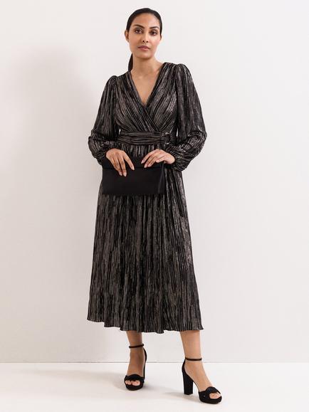 Phase Eight Petite Emre Metallic Wrap Dress, Black/Multi, Black/Multi