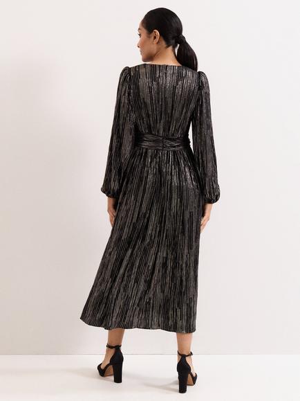 Phase Eight Petite Emre Metallic Wrap Dress, Black/Multi - view 2, Black/Multi