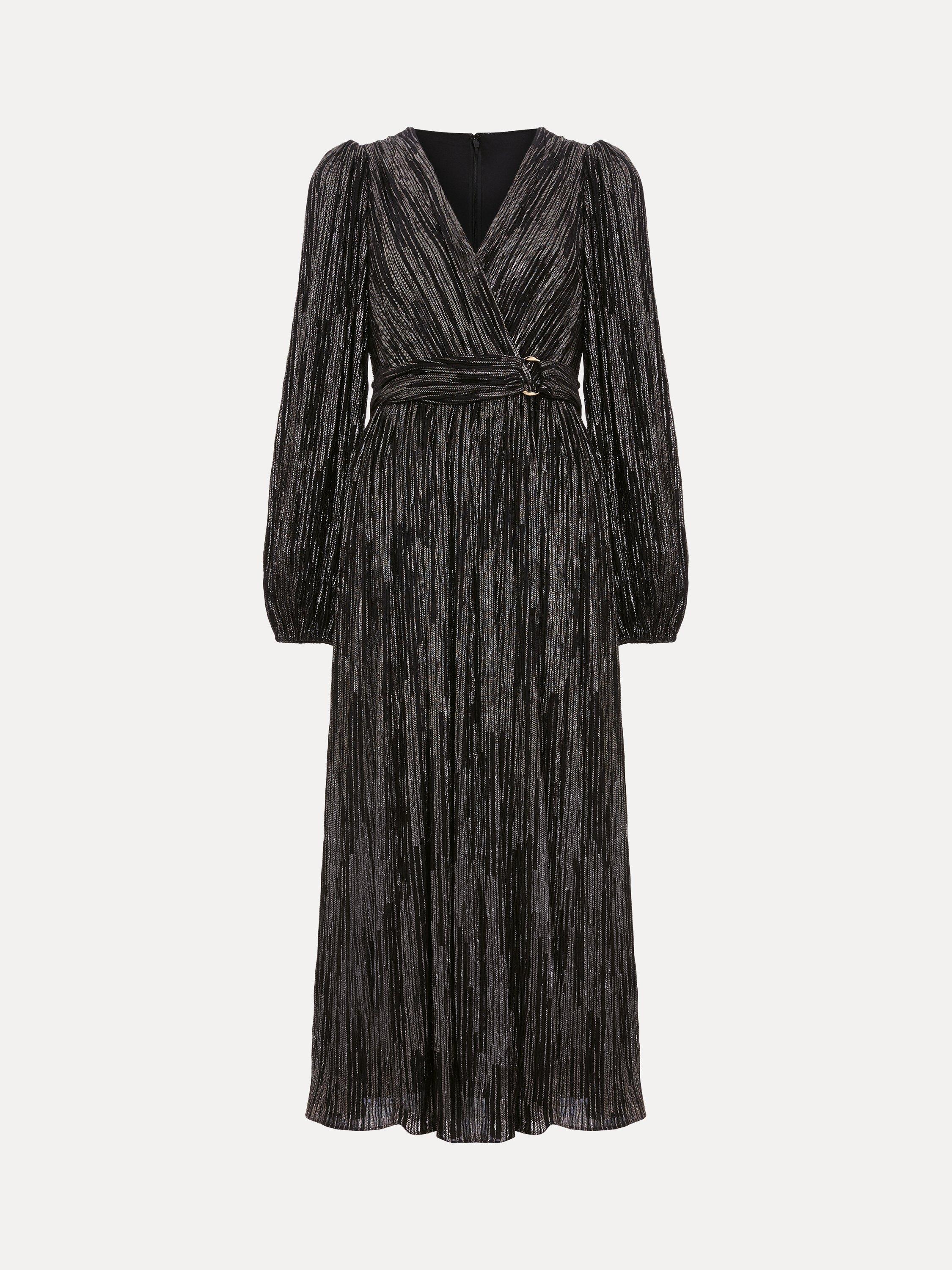 Product image 5 of 8, which shows Phase Eight Petite Emre Metallic Wrap Dress, Black/Multi, 6