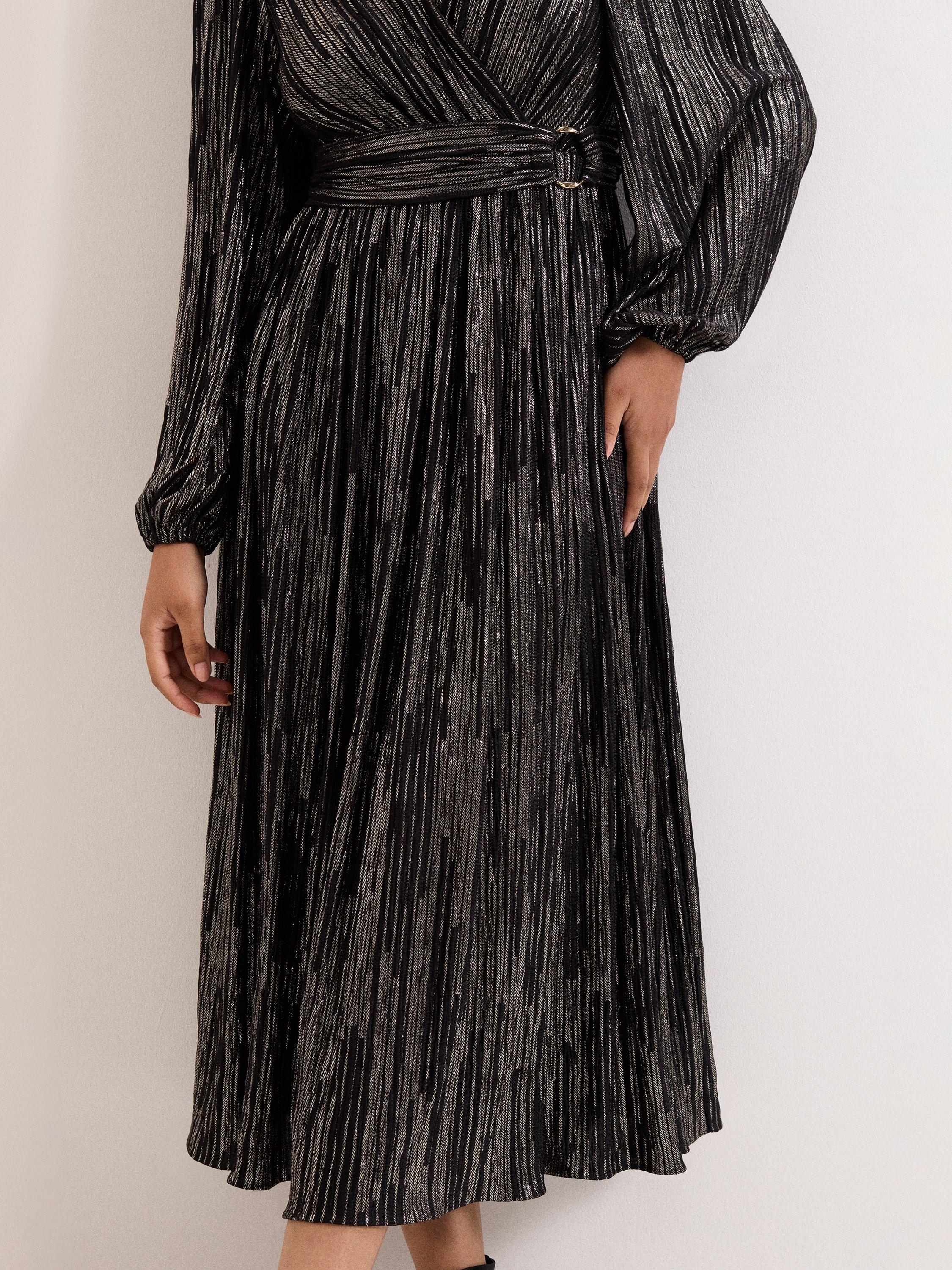Product image 7 of 8, which shows Phase Eight Petite Emre Metallic Wrap Dress, Black/Multi, 6