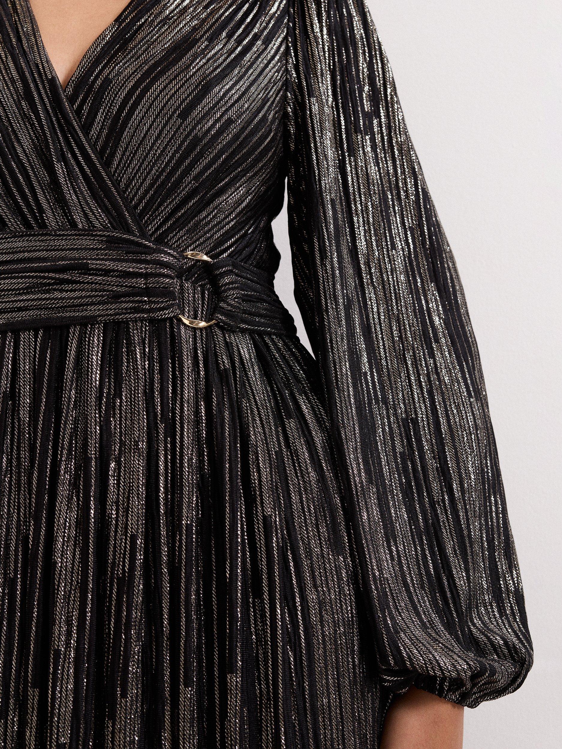 Product image 8 of 8, which shows Phase Eight Petite Emre Metallic Wrap Dress, Black/Multi, 6