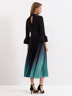 Phase Eight Petite Meloni Ombre Midi Dress, Black/Multi - view 2, Black/Multi