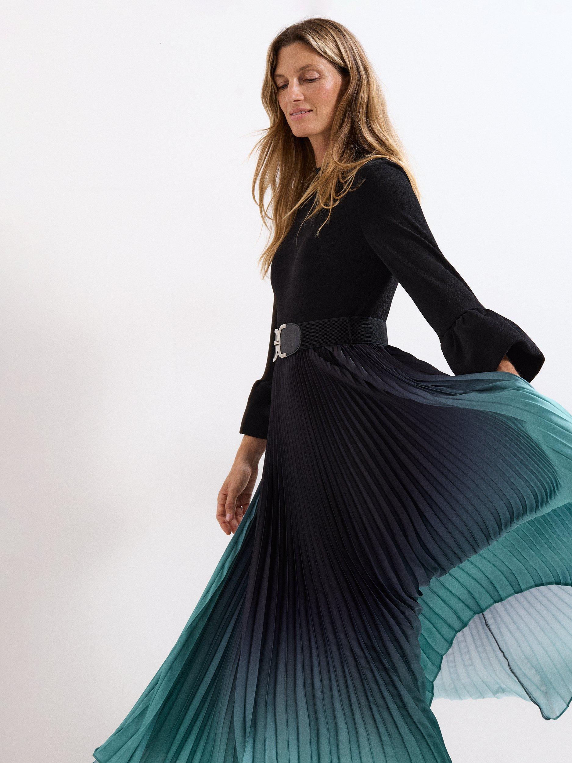 Product image 3 of 9, which shows Phase Eight Petite Meloni Ombre Midi Dress, Black/Multi, 12