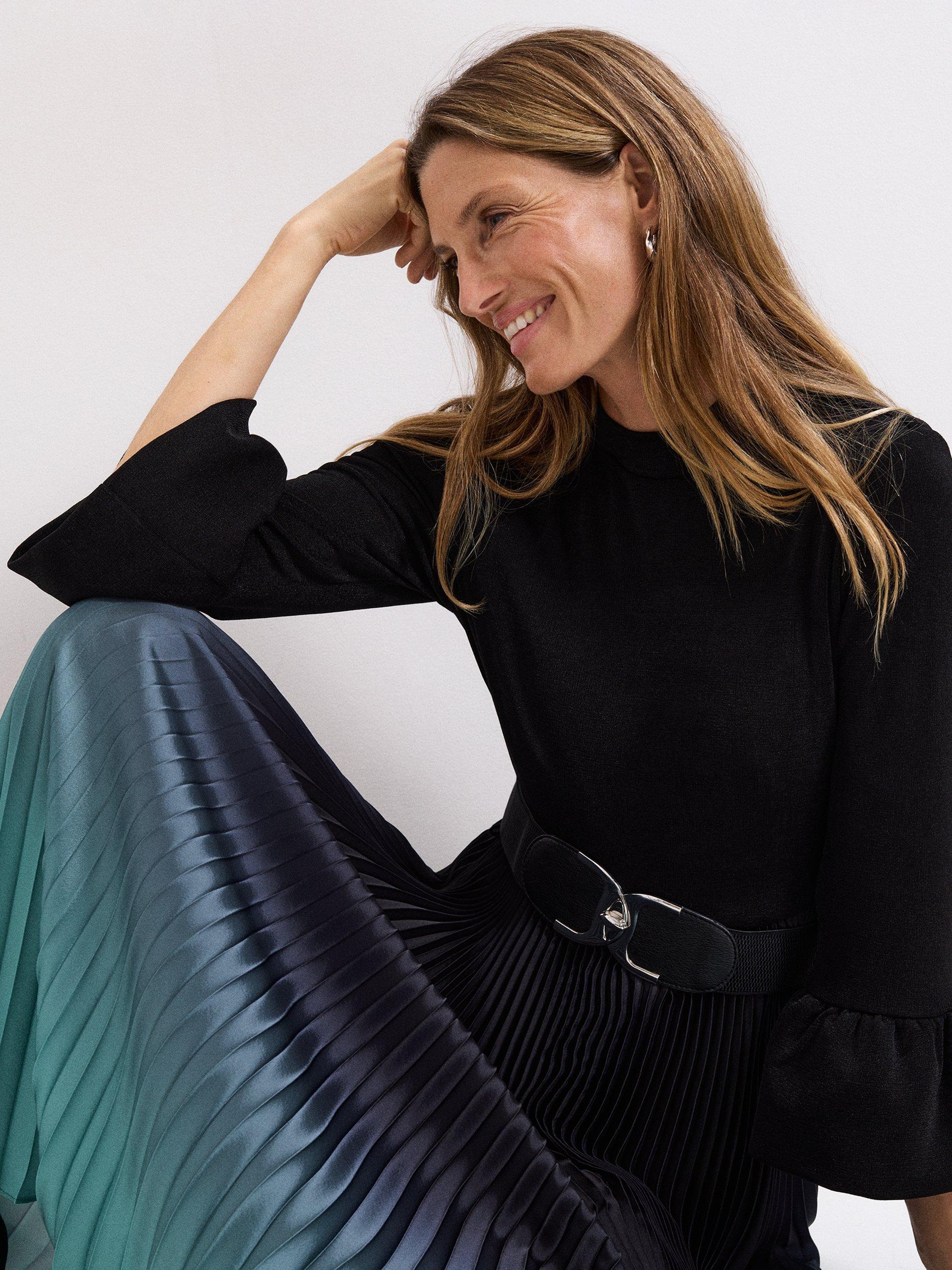 Product image 7 of 9, which shows Phase Eight Petite Meloni Ombre Midi Dress, Black/Multi, 12