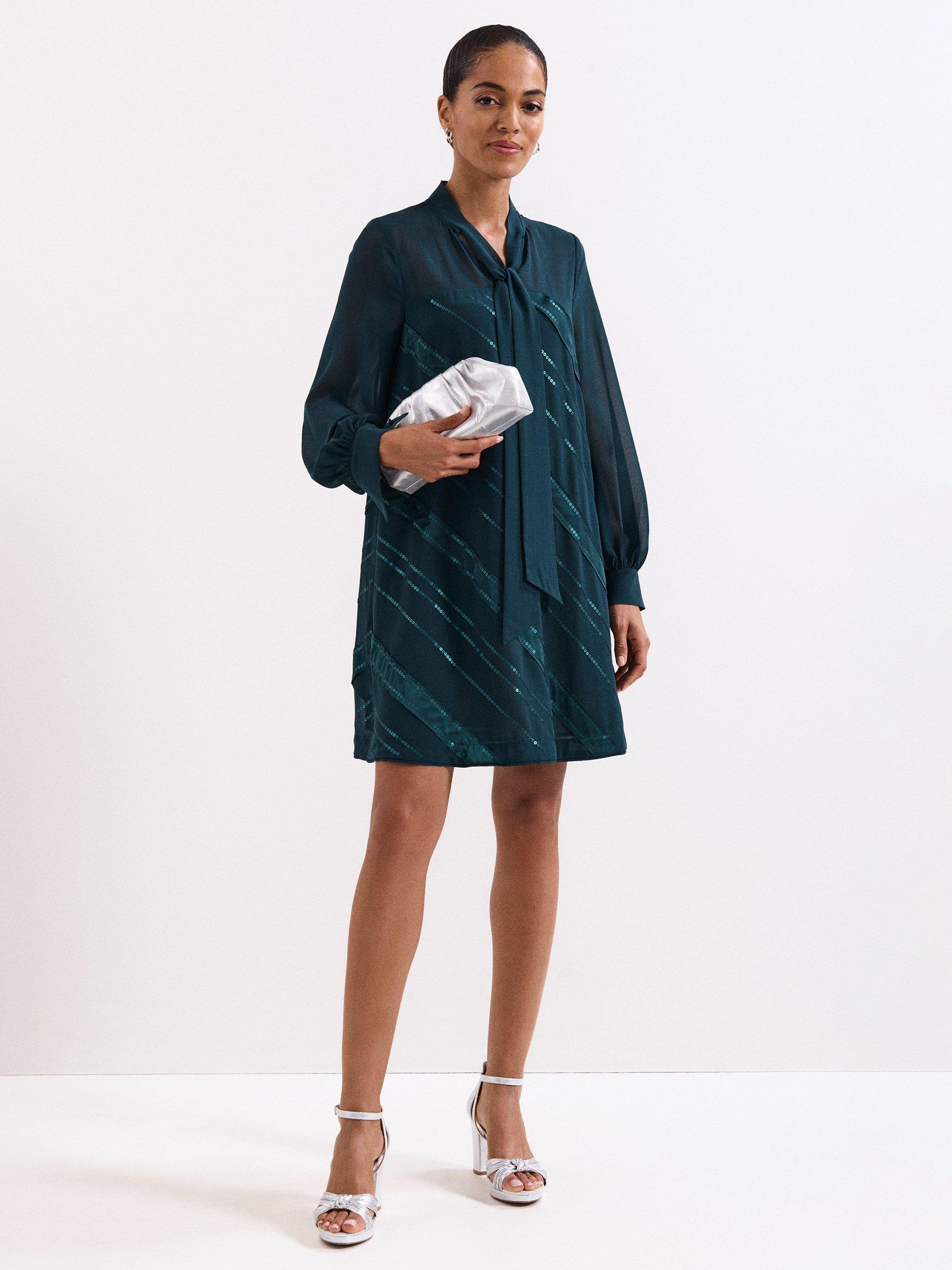 Product image 1 of 8, which shows Phase Eight Sonali Satin Mini Dress, Teal, 8