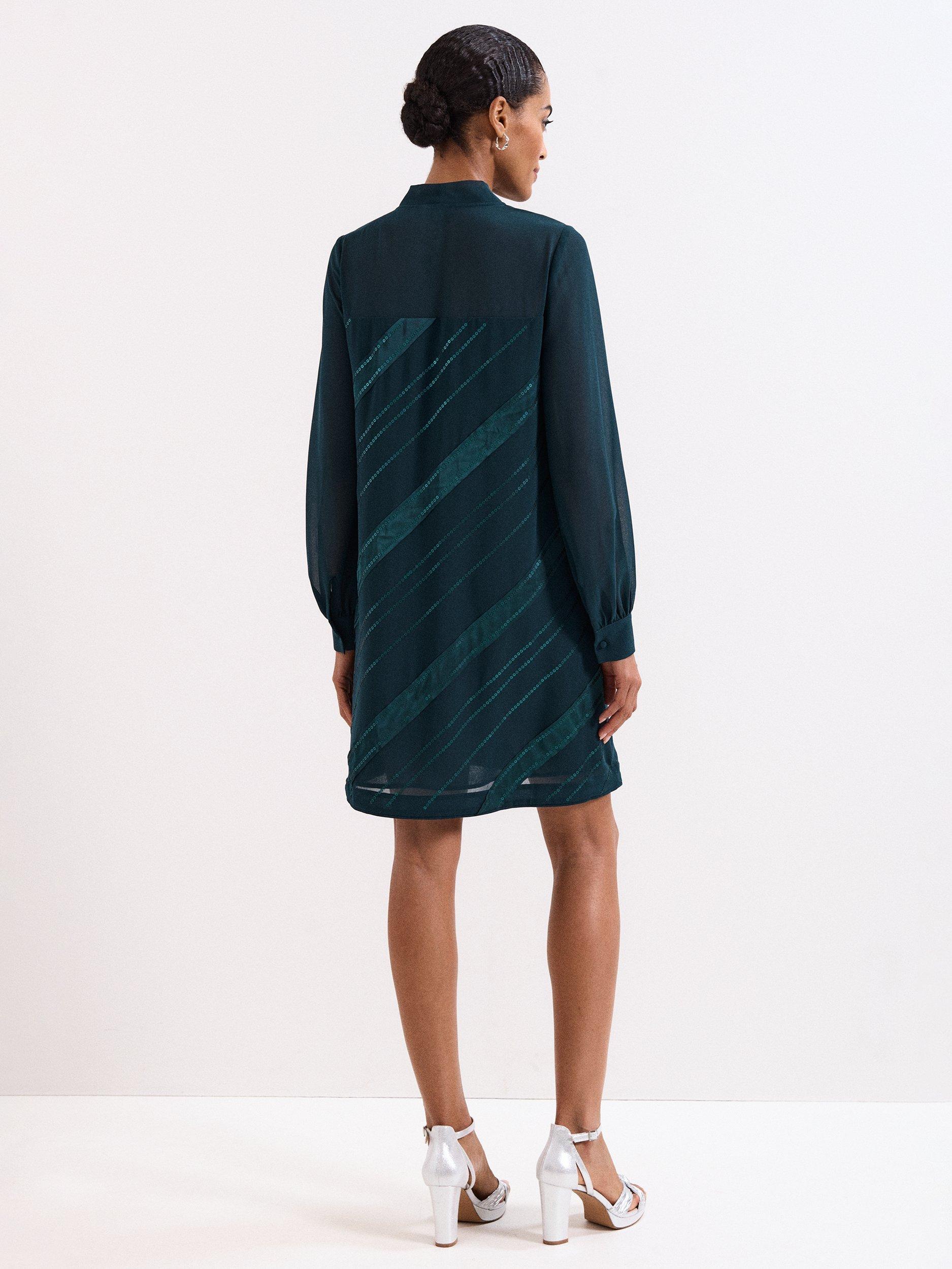 Product image 2 of 8, which shows Phase Eight Sonali Satin Mini Dress, Teal, 8