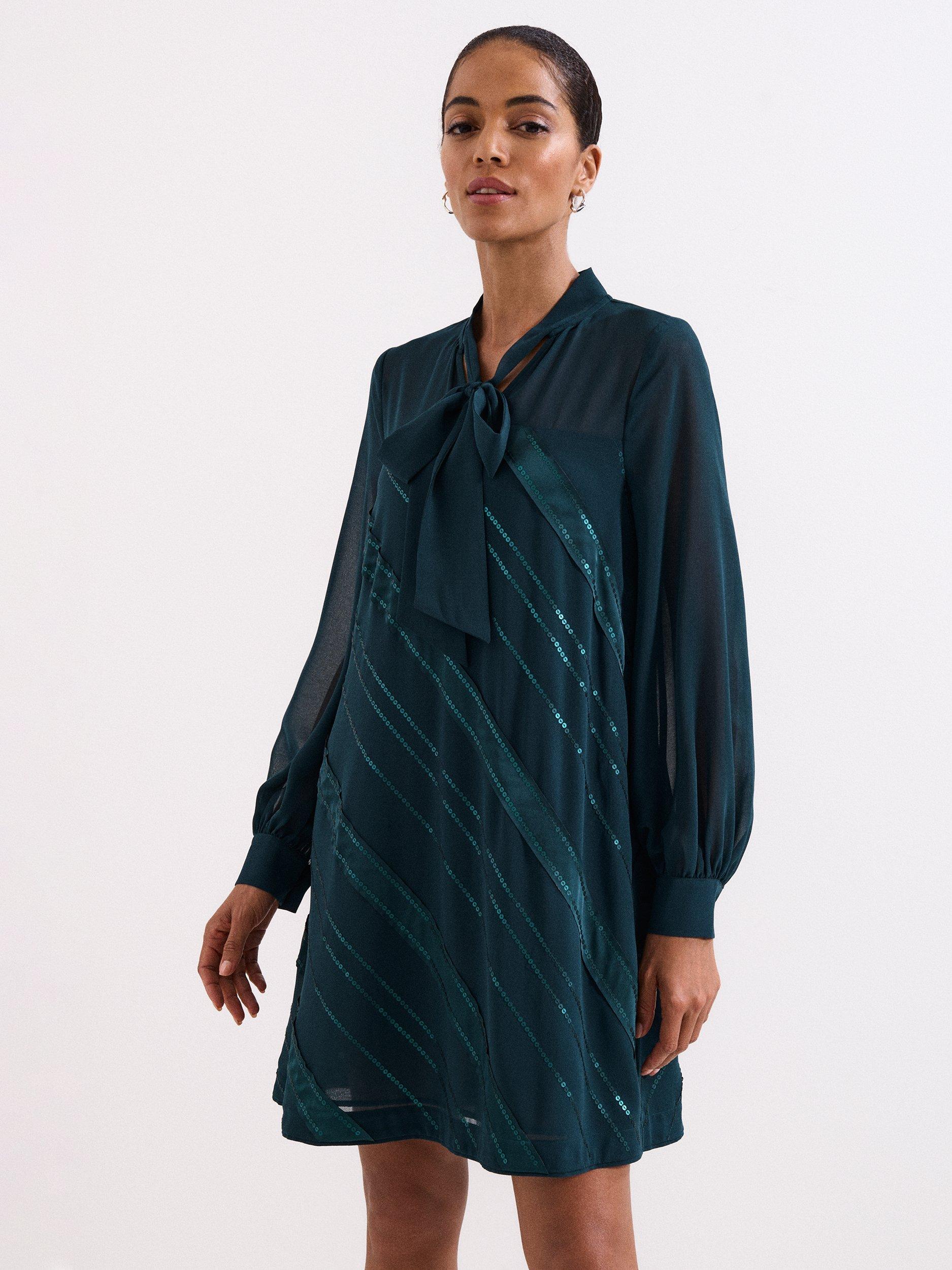 Product image 3 of 8, which shows Phase Eight Sonali Satin Mini Dress, Teal, 8
