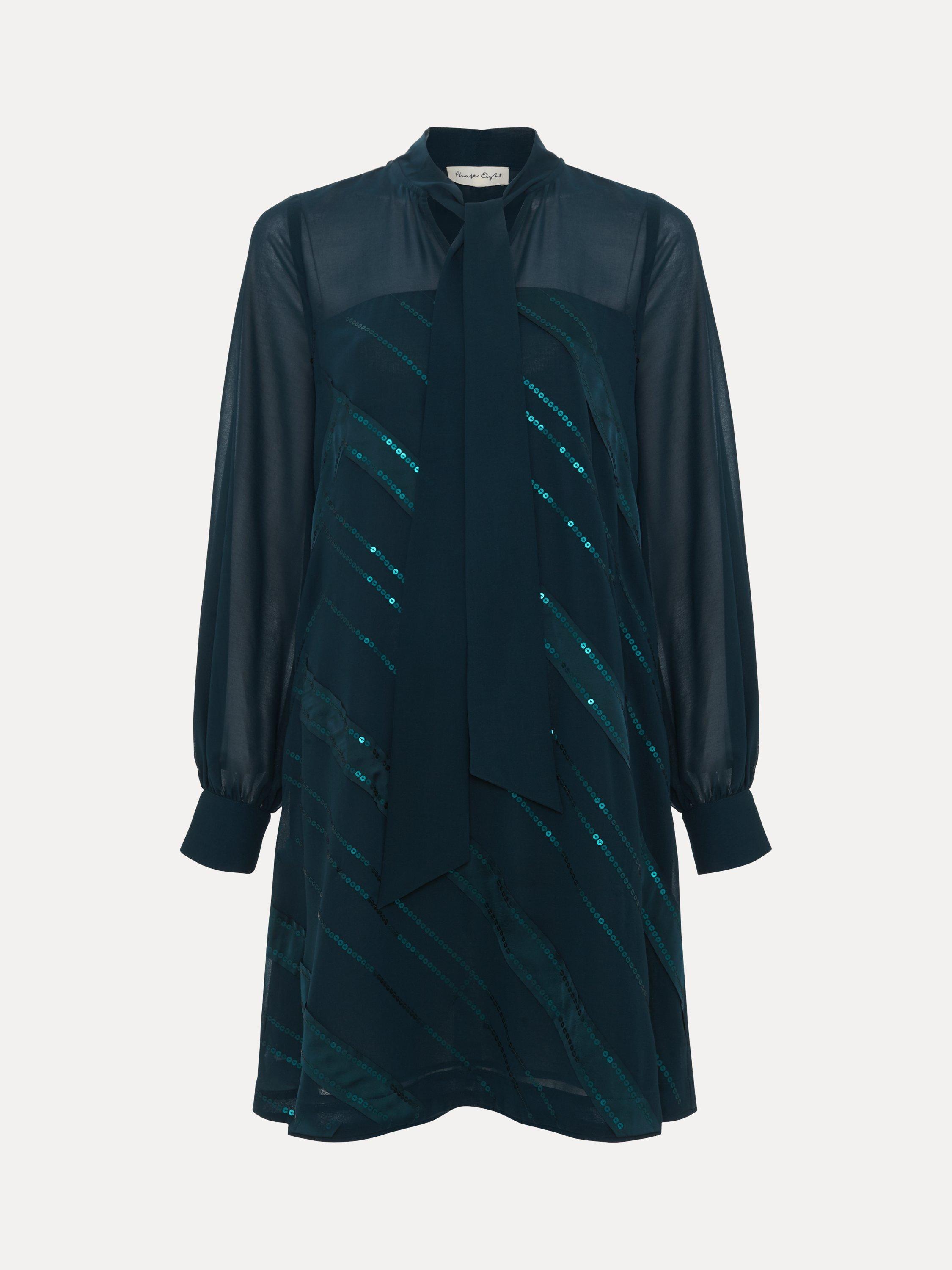 Product image 4 of 8, which shows Phase Eight Sonali Satin Mini Dress, Teal, 8