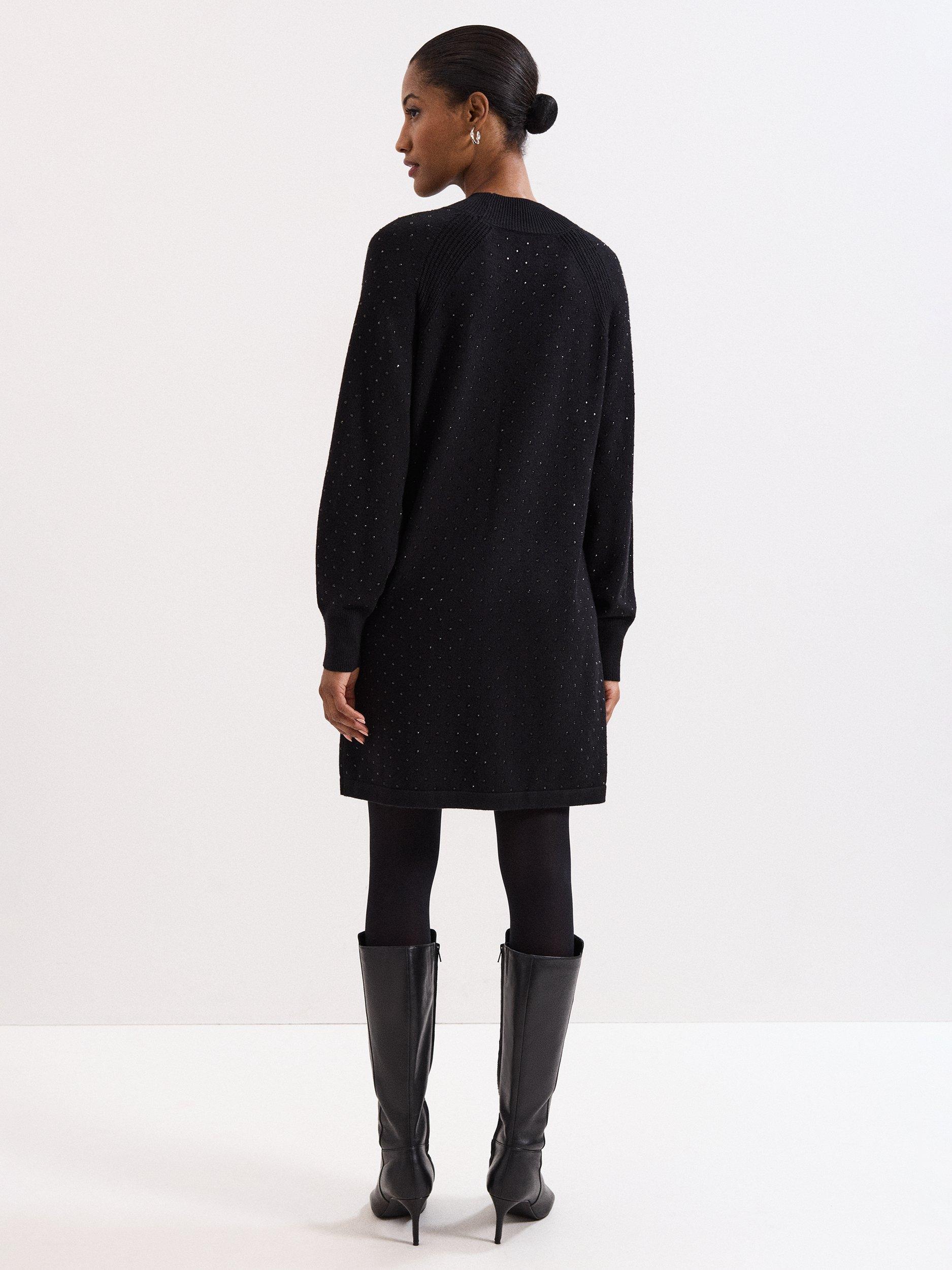 Product image 2 of 9, which shows Phase Eight Tala Studded Jumper Mini Dress, Black, 14