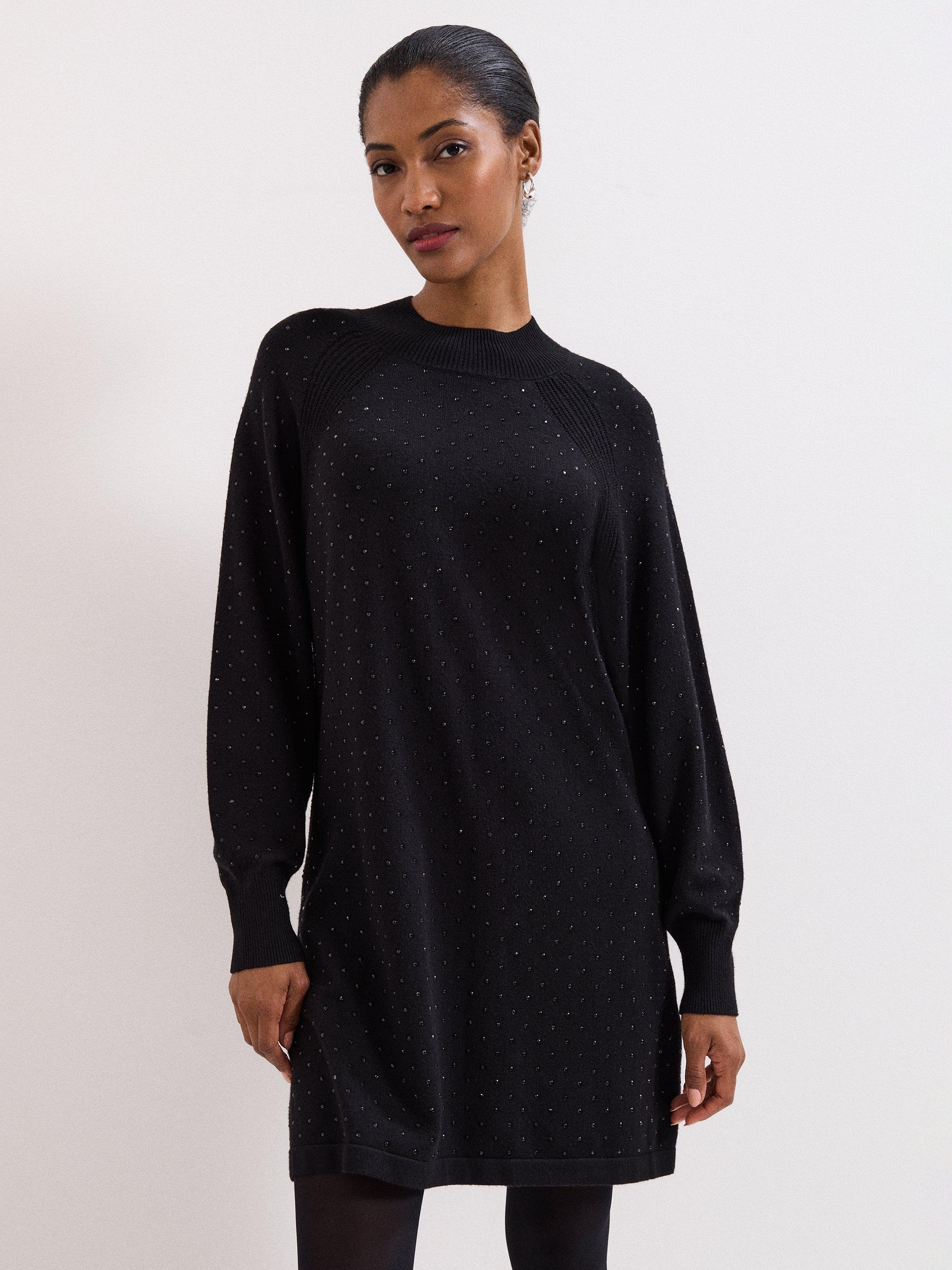 Product image 3 of 9, which shows Phase Eight Tala Studded Jumper Mini Dress, Black, 14