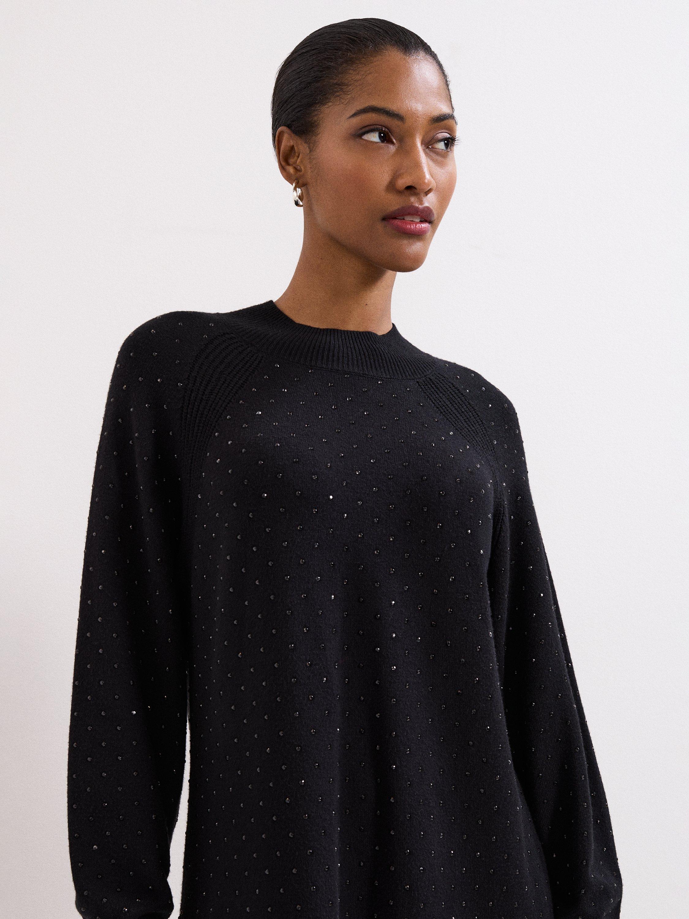 Product image 5 of 9, which shows Phase Eight Tala Studded Jumper Mini Dress, Black, 14