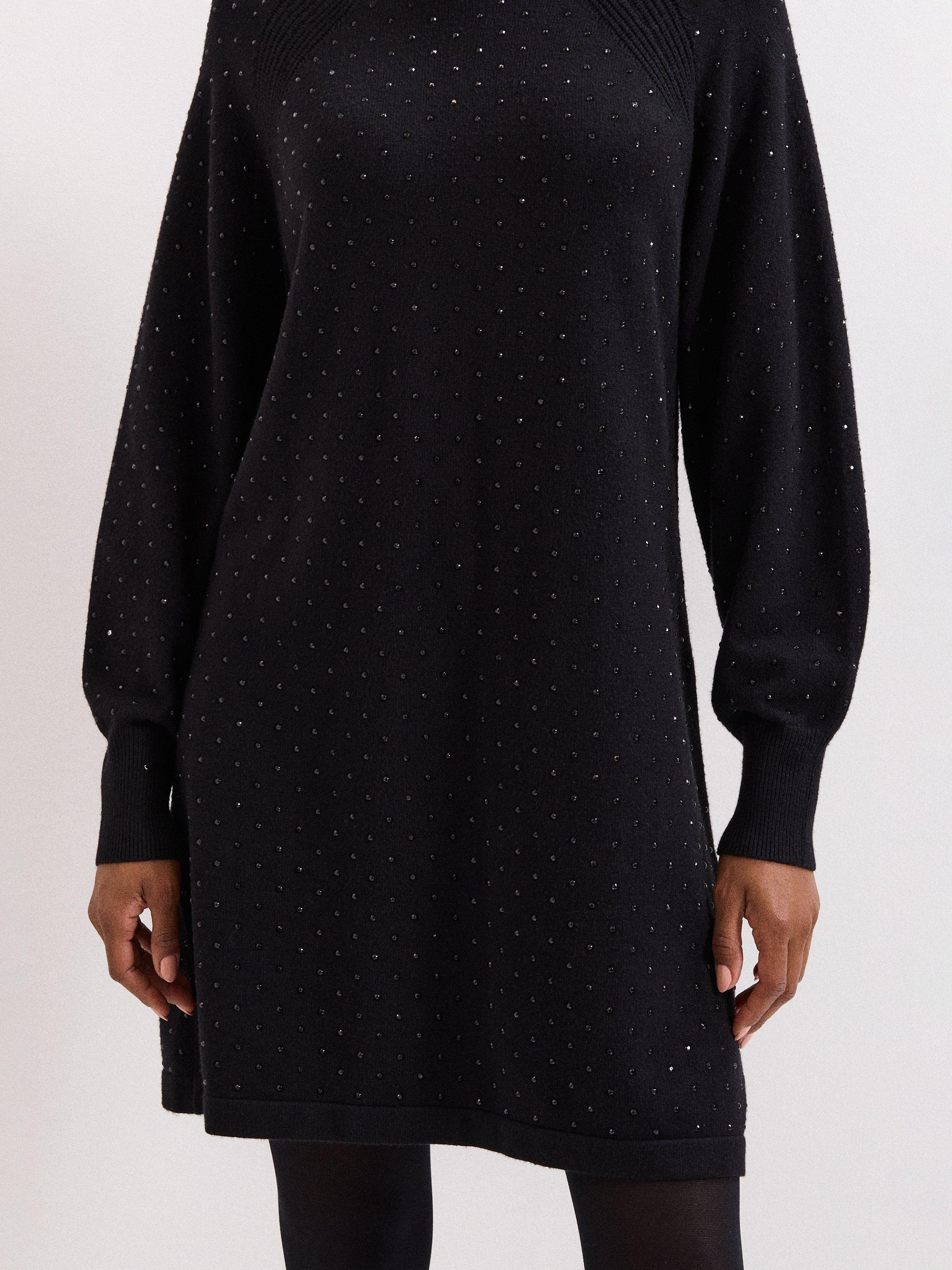 Product image 7 of 9, which shows Phase Eight Tala Studded Jumper Mini Dress, Black, 14
