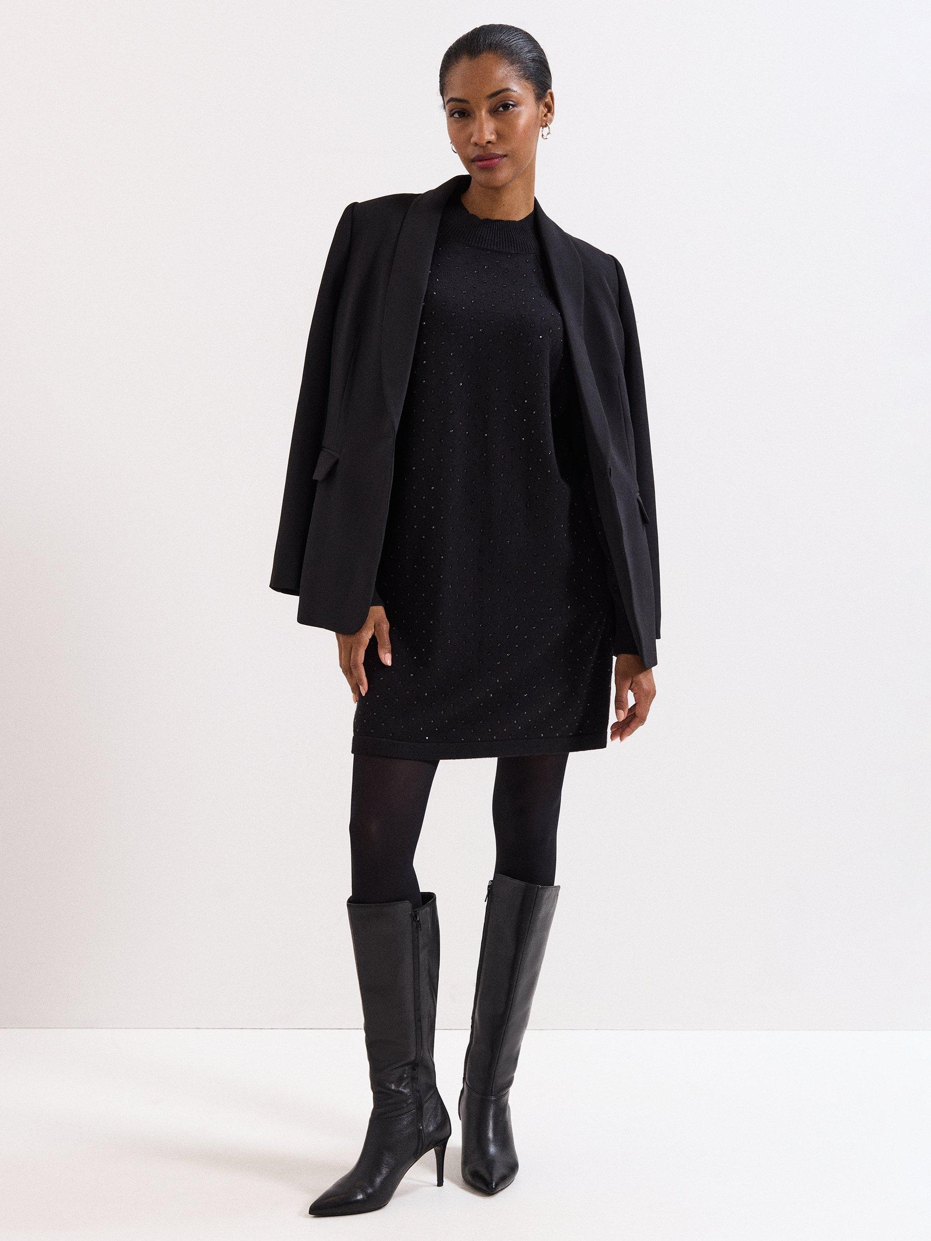 Product image 9 of 9, which shows Phase Eight Tala Studded Jumper Mini Dress, Black, 14