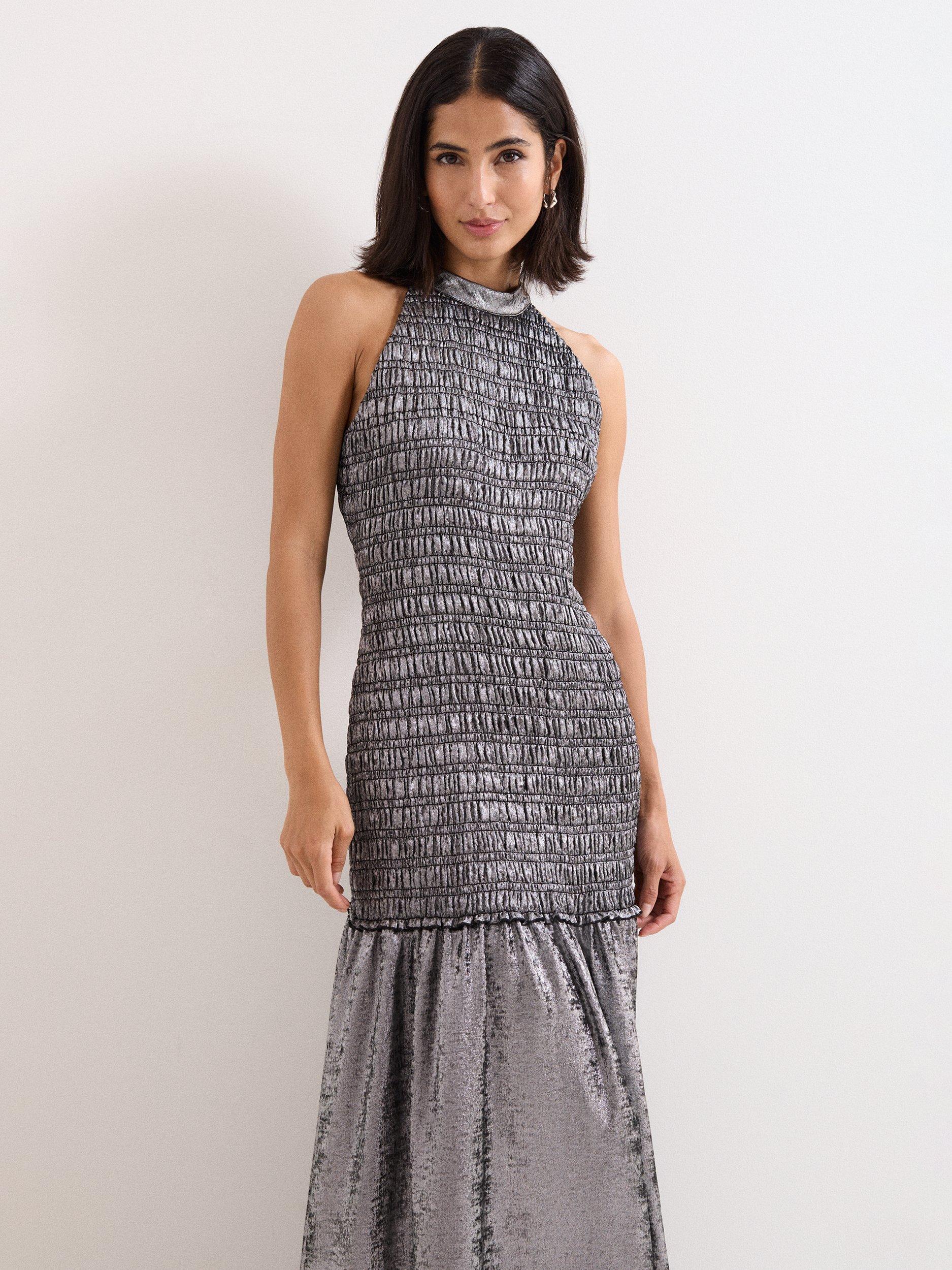 Product image 3 of 8, which shows Phase Eight Tasmin Metallic Maxi Dress, Silver, 8