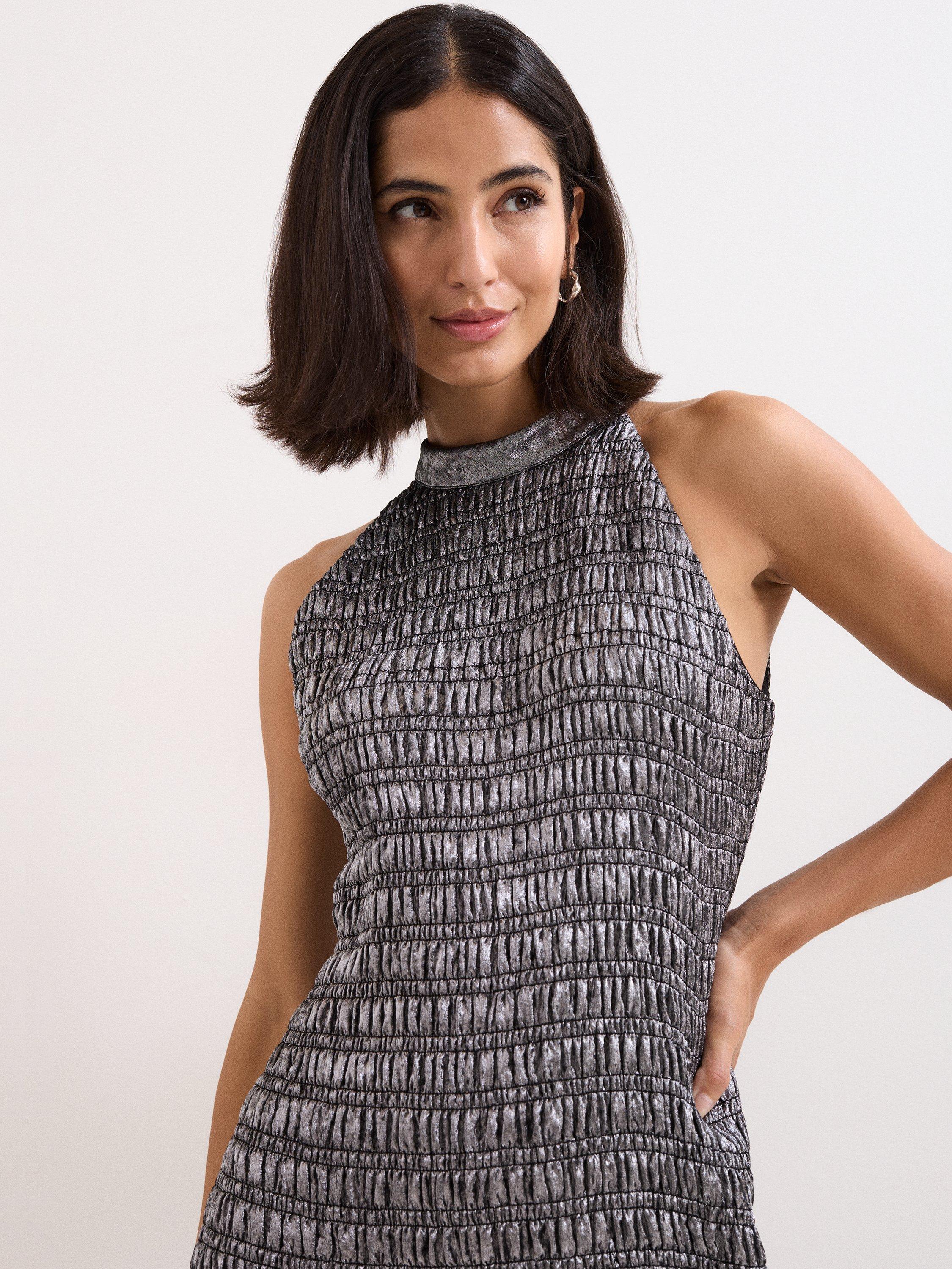 Product image 4 of 8, which shows Phase Eight Tasmin Metallic Maxi Dress, Silver, 8