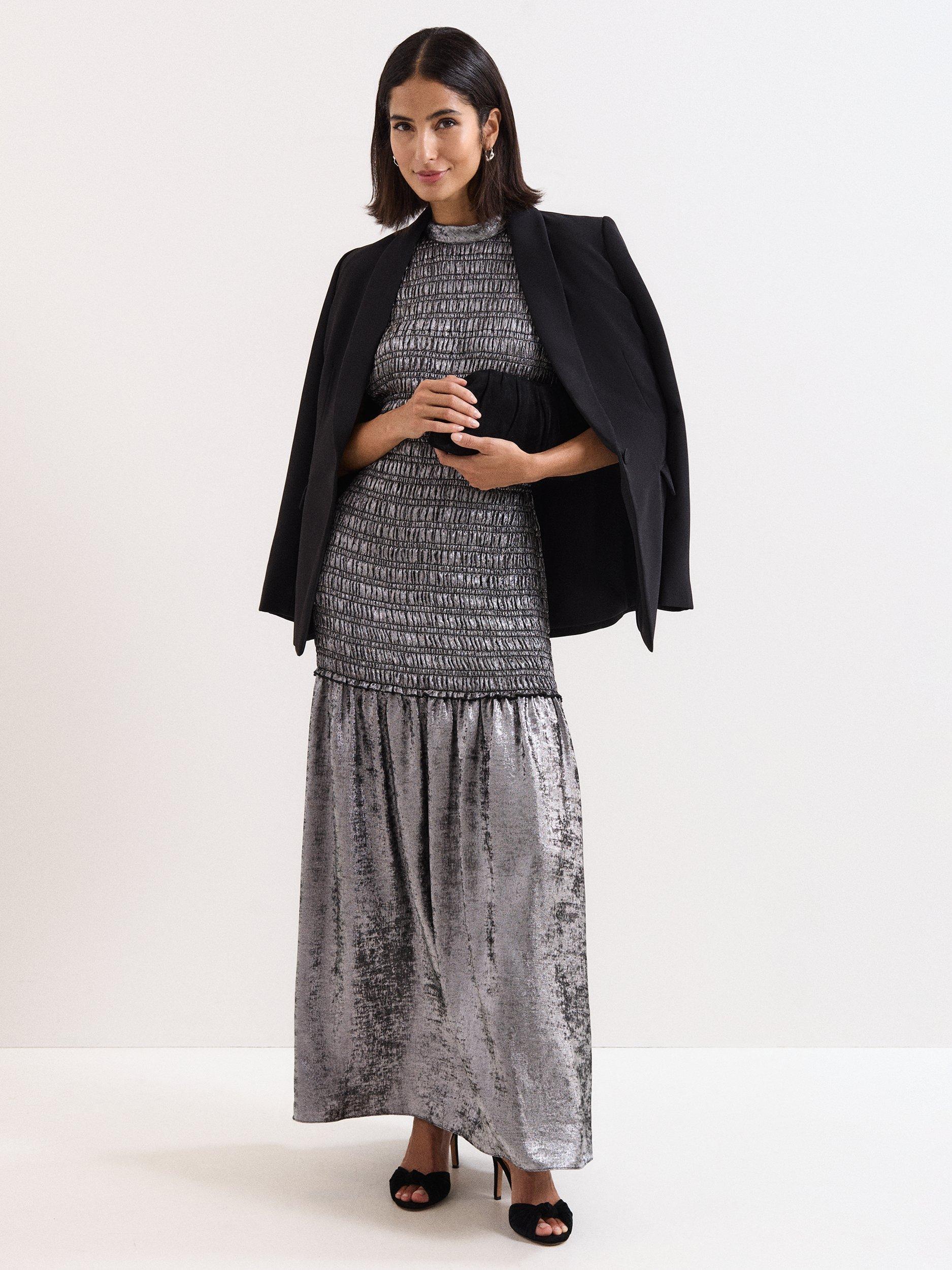 Product image 8 of 8, which shows Phase Eight Tasmin Metallic Maxi Dress, Silver, 8