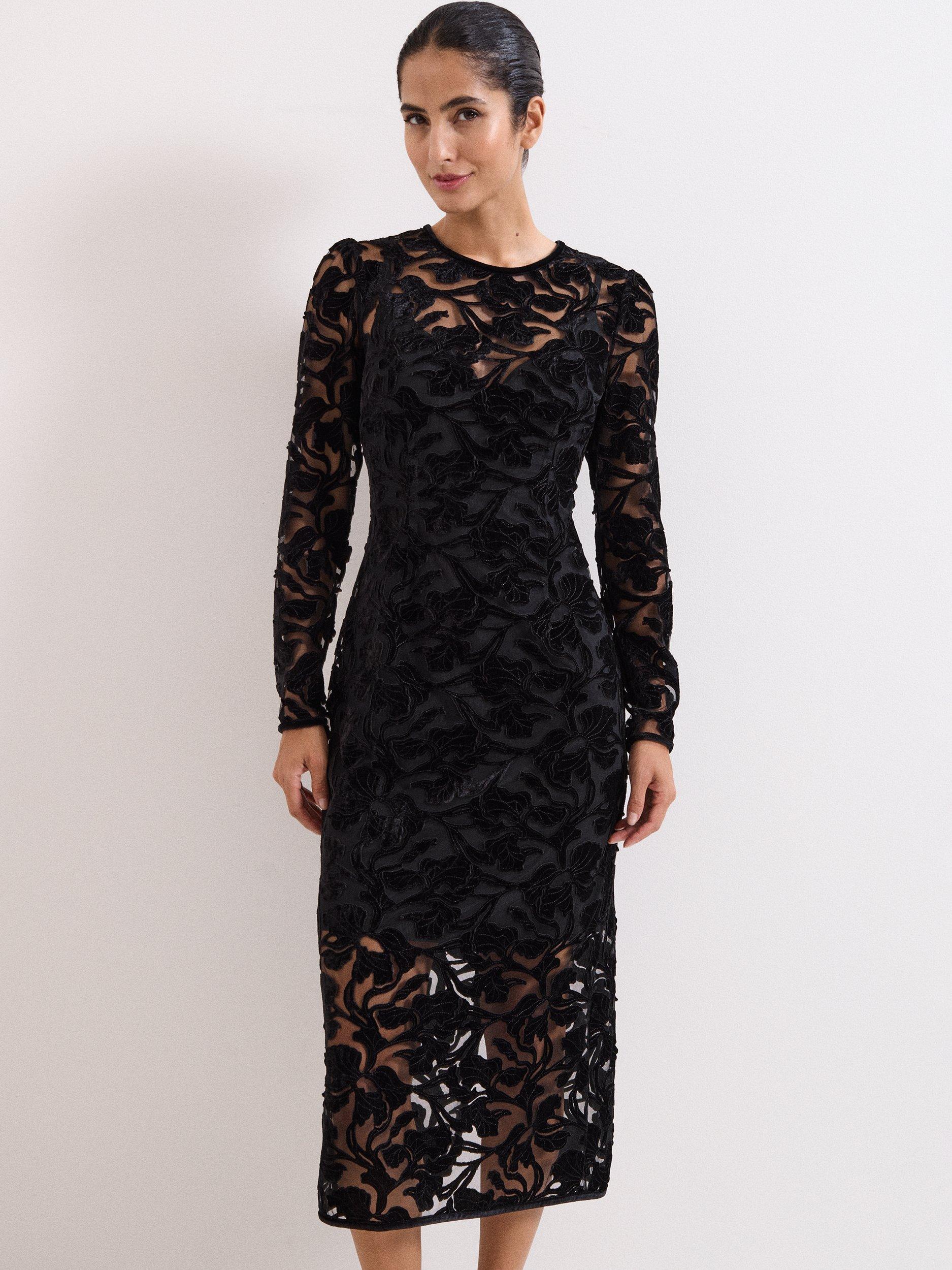 Product image 3 of 8, which shows Phase Eight Viktoria Lace Midi Dress, Black, 6