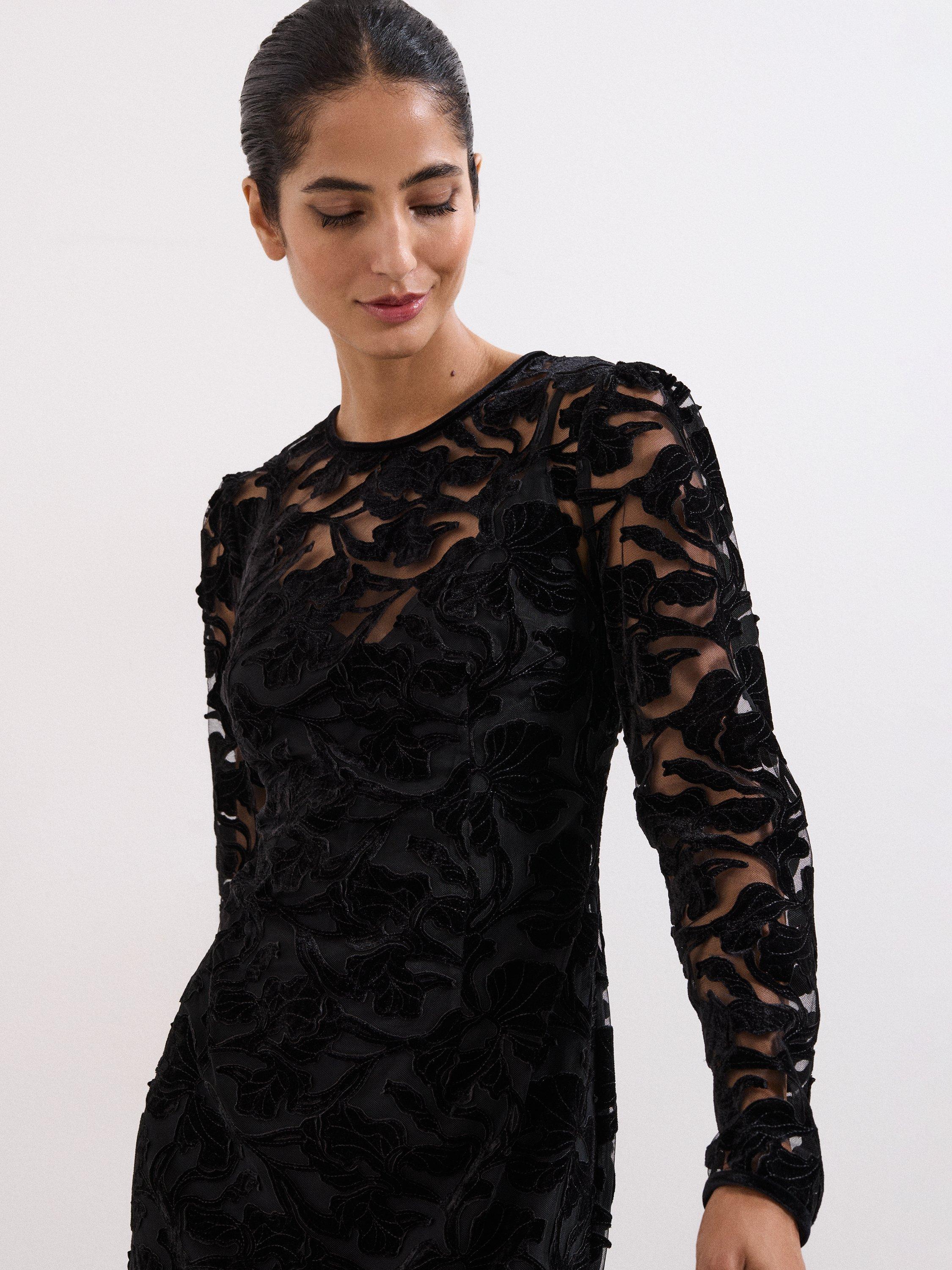 Product image 7 of 8, which shows Phase Eight Viktoria Lace Midi Dress, Black, 6